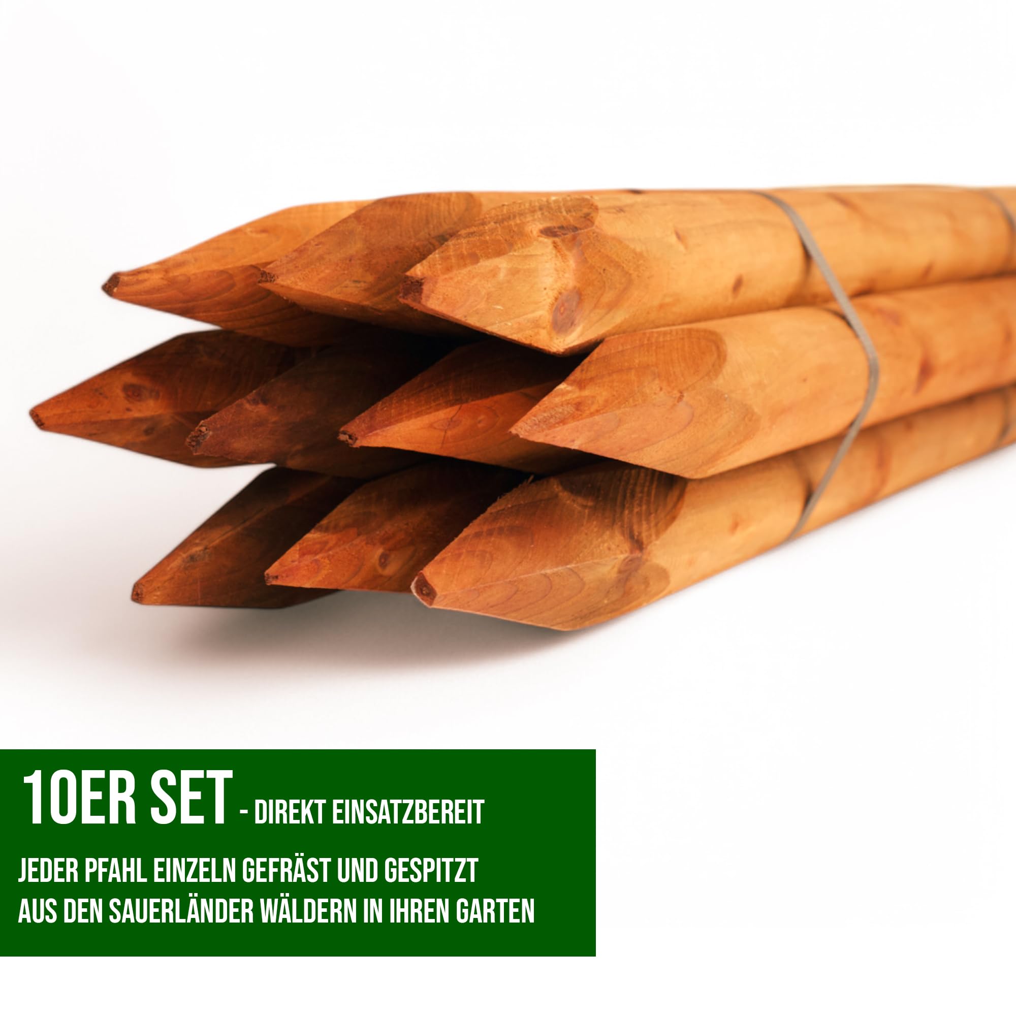 Juego de 10 estacas de madera redondas impregnadas de color marrón, 4,6 cm de diámetro, diferentes longitudes y grosores, ideales como postes de vallas, estacas de plantas o postes de árboles (125 cm