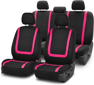 FH Group Car Seat Covers Full Set Cloth - Universal Fit Washable Automotive Seat Covers, Low Back Front Seat Covers, Solid Back Seat Cover for SUV, Sedan and Van Pink
