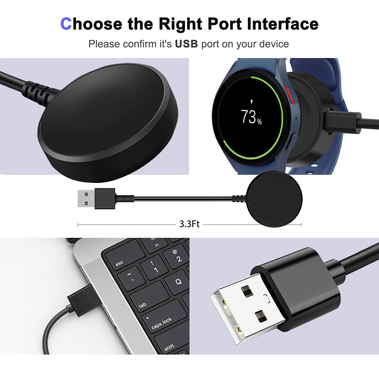 Uhren-Ladeadapter, kompatibel mit Galaxy Watch 7/6/5/4/3/FE/Ultra/Active 2/Active Series Classic/5/5 Pro/4/4 Classic/3/Active 2/Activ, magnetisches kabelloses Ladekabel, 2 Stück