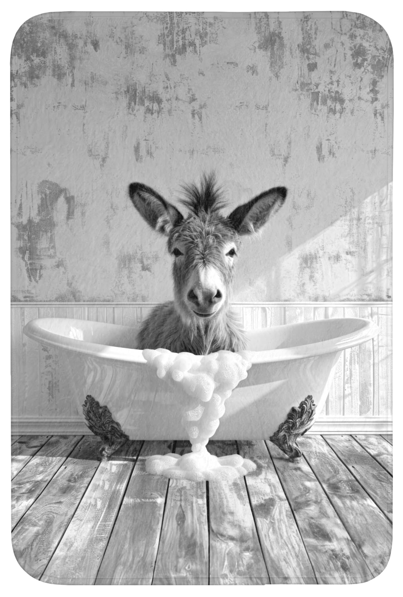 Tappetino Bagno Tappeto Doccia Bath Mat Antiscivolo Moderni | 60x90 cm - Rettangolare - Decorazioni Memory Foam Lavabile Tappeti Asino - Animale - Vintage - Vasca da - Nero - Bianco