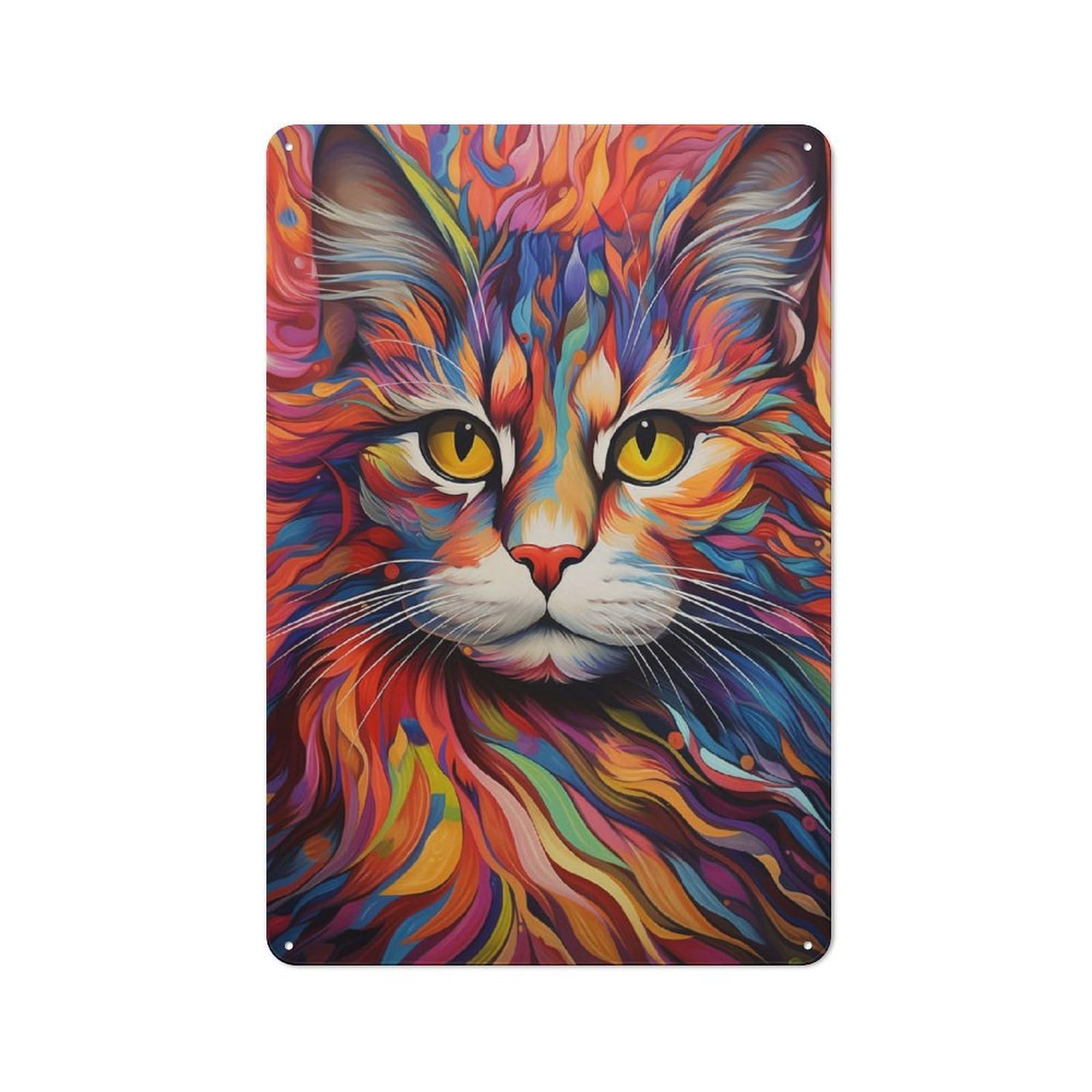 Junmoney Abstract Cat Tin Wall Plaque 30X20cm With For Bar Or Restaurant, Suited To Restaurant Interior Fans