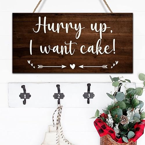Miniatura 10 de Hurry Up I Want Cake - Anillo rústico para boda, portador, letrero de boda, placa colgante de madera, regalo de despedida de soltera, letrero de