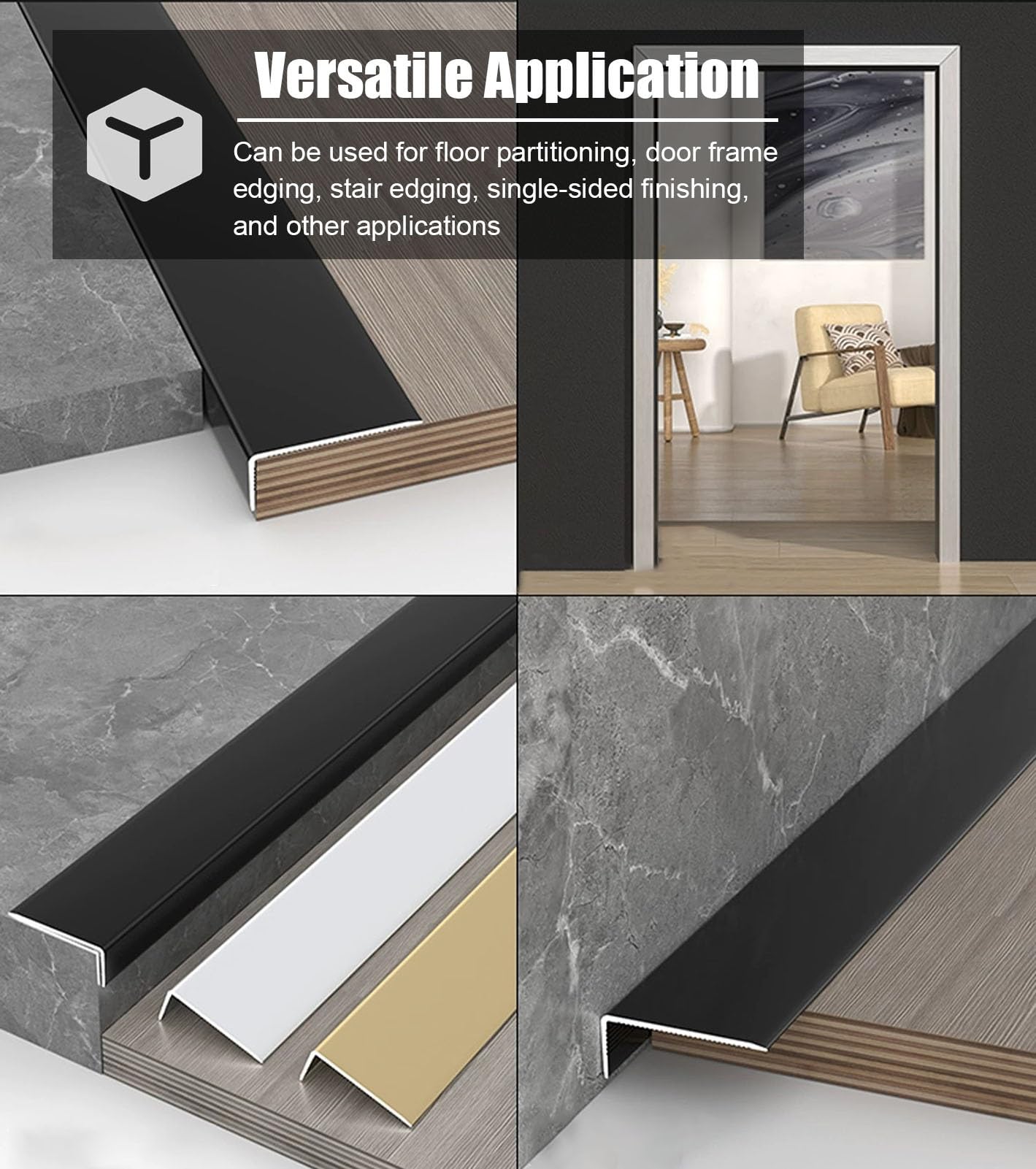 Perfil de Transición para Suelo Moldura de Remate de Borde de Puerta en Forma de L, Perfil de Escalera Metálico con Borde Dentado, Protector de Borde de Piso para Escalones