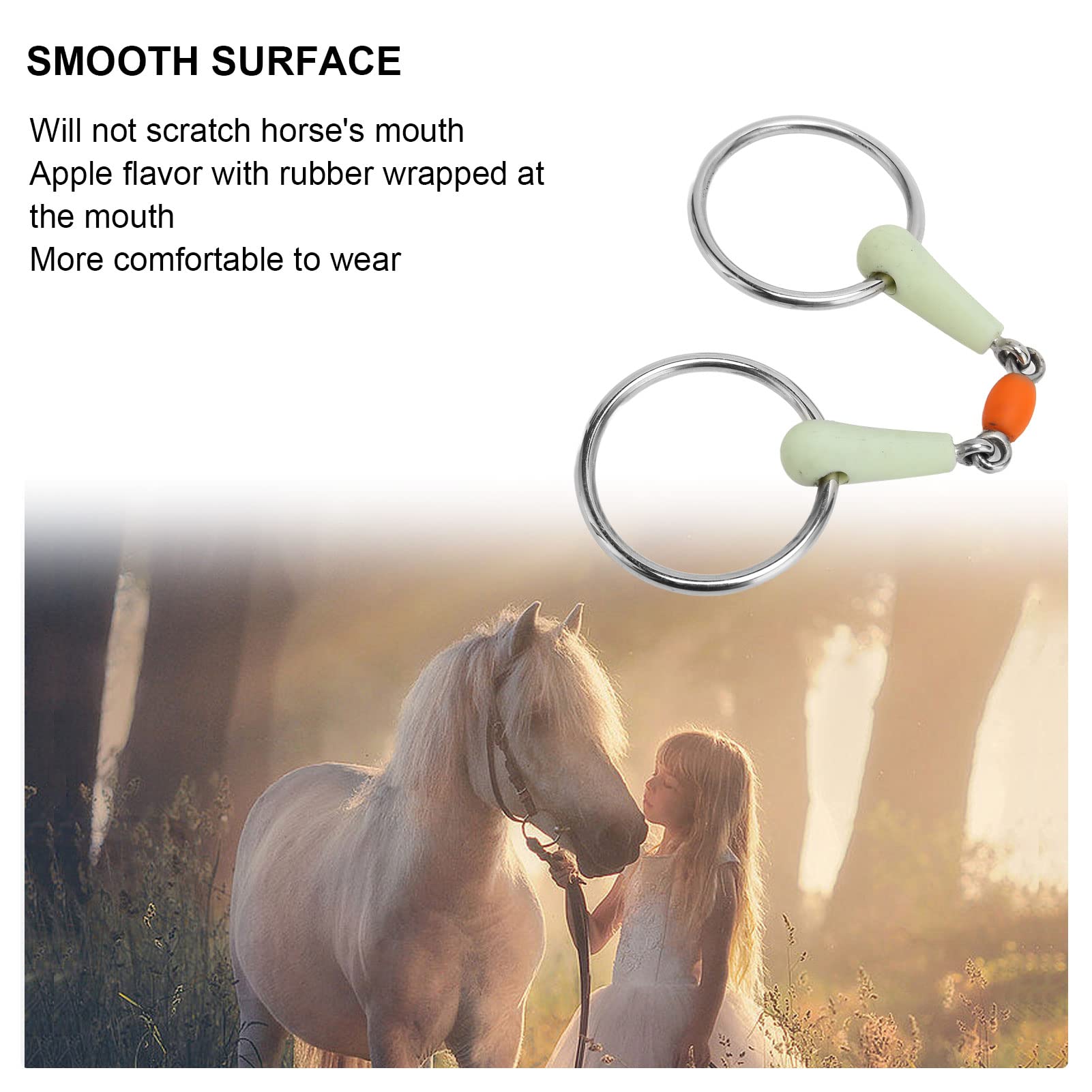 Bocado para Caballo, Fácil de controlar. Previene Las mordeduras. Superficie Lisa Envuelta en Goma. Un Bocado Cómodo para Tu Caballo. Anillo de Acero Inoxidable. Duradero para