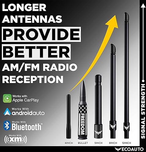 Miniatura 7 de EcoAuto Badass - Antena de coche para Dodge Ram y Ford F150 F250 F350 Super Duty Ford Raptor Bronco Trucks  Diseño antirrobo antena de radio para
