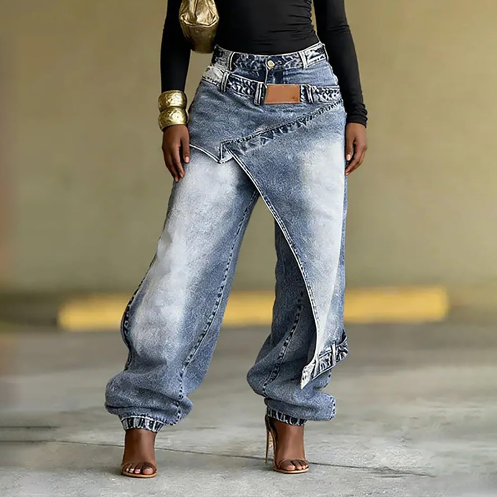 Jeans Baggy Donna Curvy Jeans Elasticizzati Casual Curvy Pantaloni Denim Vita Alta Leggeri Gamba Larga Con Tasche Pantaloni Baggy Larghi Palazzo Comodi Pantalone Tempo Libero Wide Leg Oversize