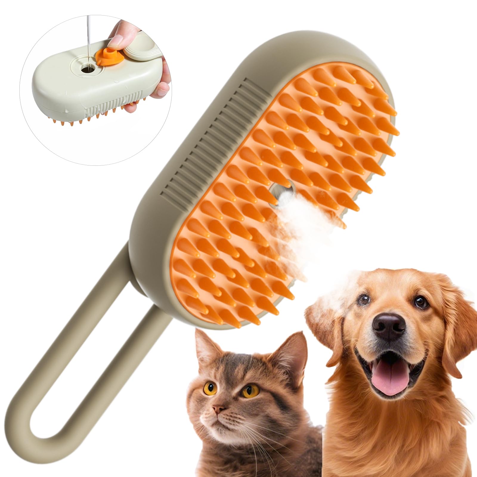 Cepillo Vapor para Gatos,3 en 1 Cepillo de Vapor para Gatos para Masaje Cepillos Perro Autolimpiante,Cepillo Quitapelos Mascotas