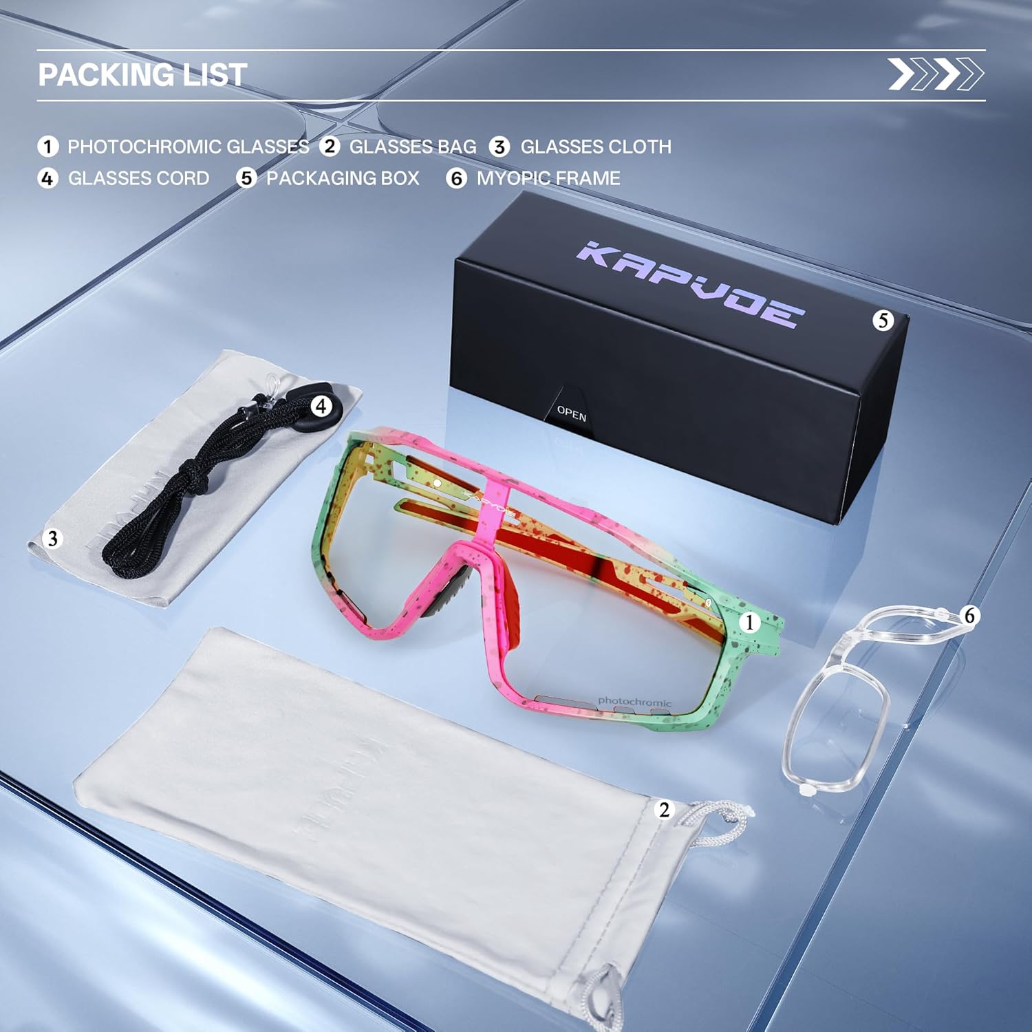 KAPVOE Photochromic Cycling Glasses for Men Women Sports Sunglasses Frame Discoloration HD Bike Glasses K76 - Image 6