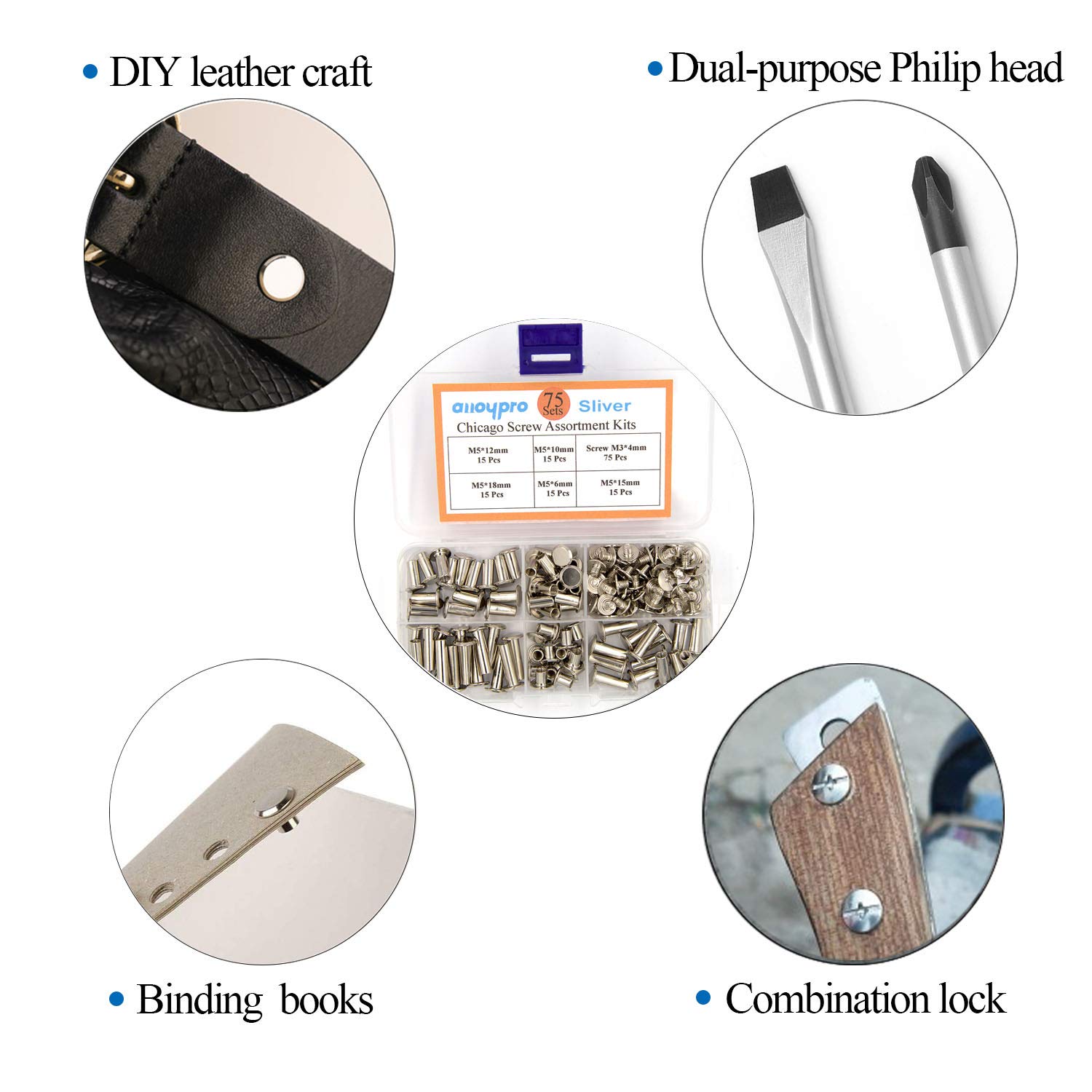 60 Sets Chicago Screws 1/2 Inch | Nickel Plated Screw Posts | Leather Craft & Bookbinding Rivets