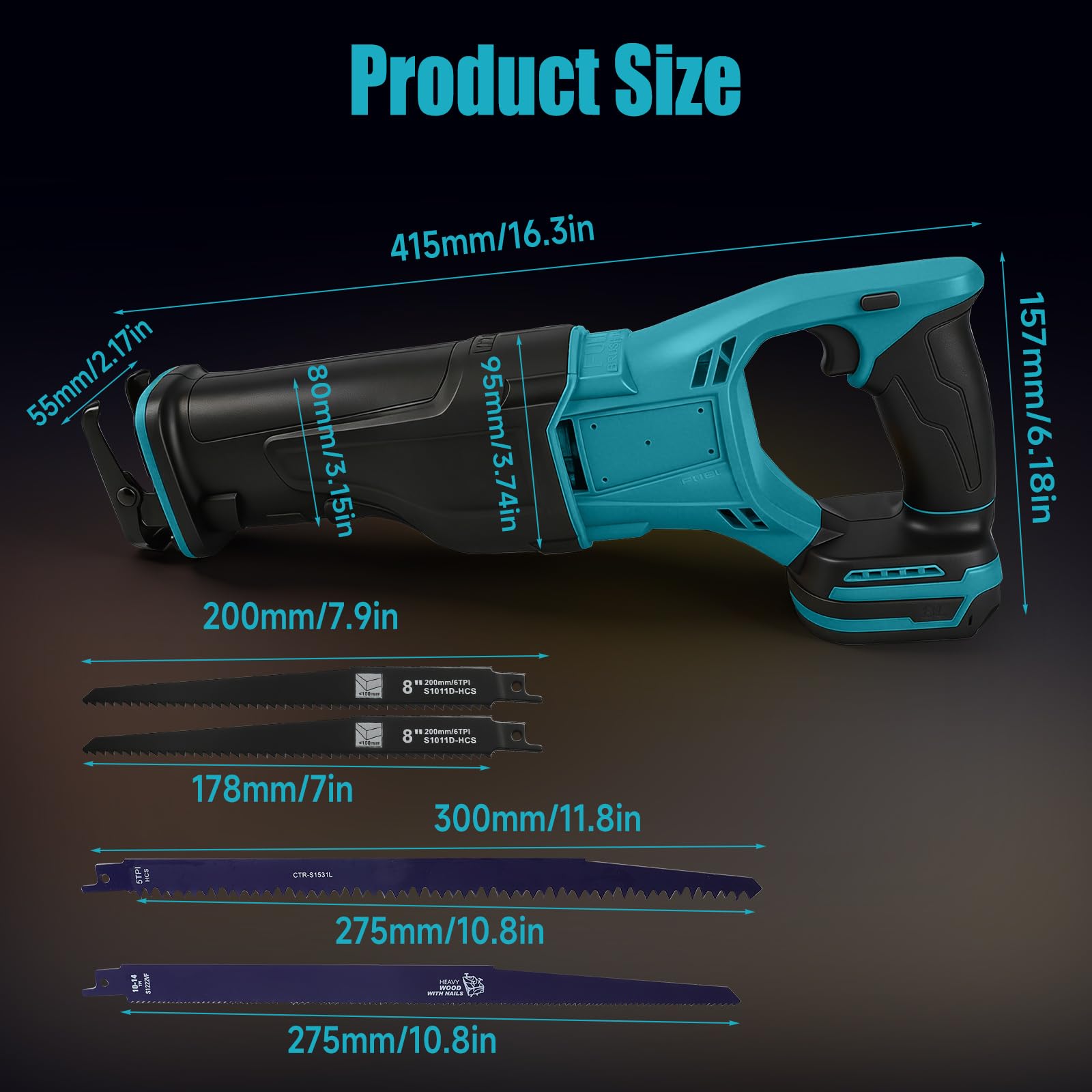 Sierra de sable con batería para Makita 18 V, 3500 RPM, velocidad variable con 4 hojas de sierra para cortar madera, metal y plástico (sin batería)