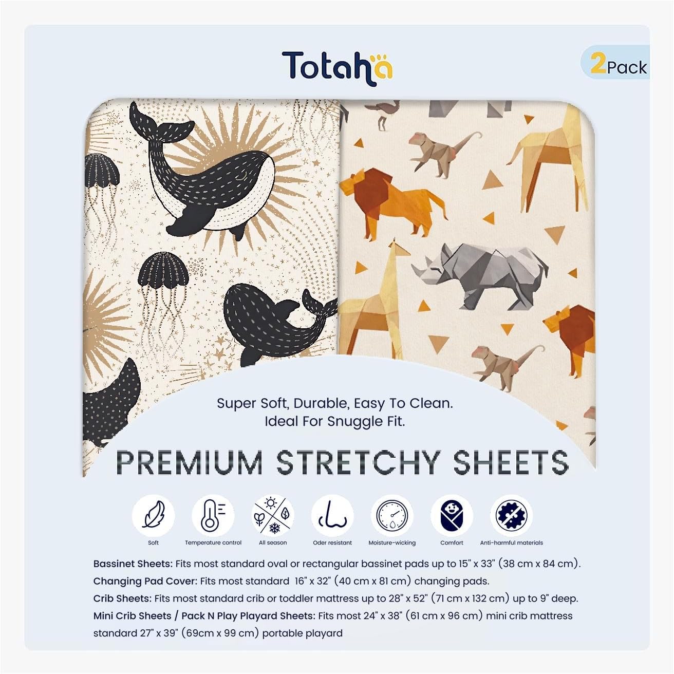 TotAha プレミアムソフトバシネットシート 男の子女の子用、スーパーストレッチジャージーニットバシネットボックスシーツ、Halo