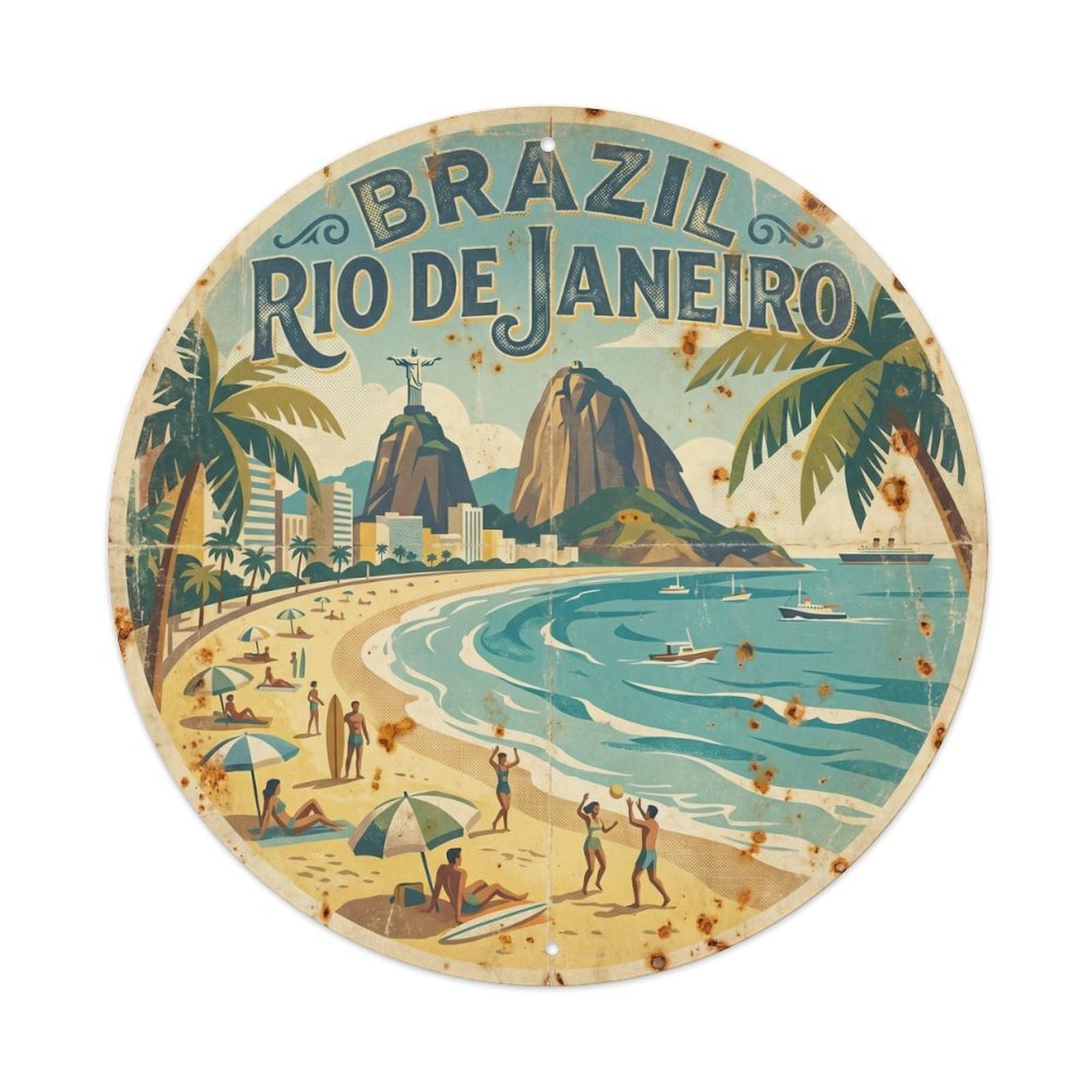 Brazil Rio De Janeiro Beach Destination WPA Travel Metal Tin Sign