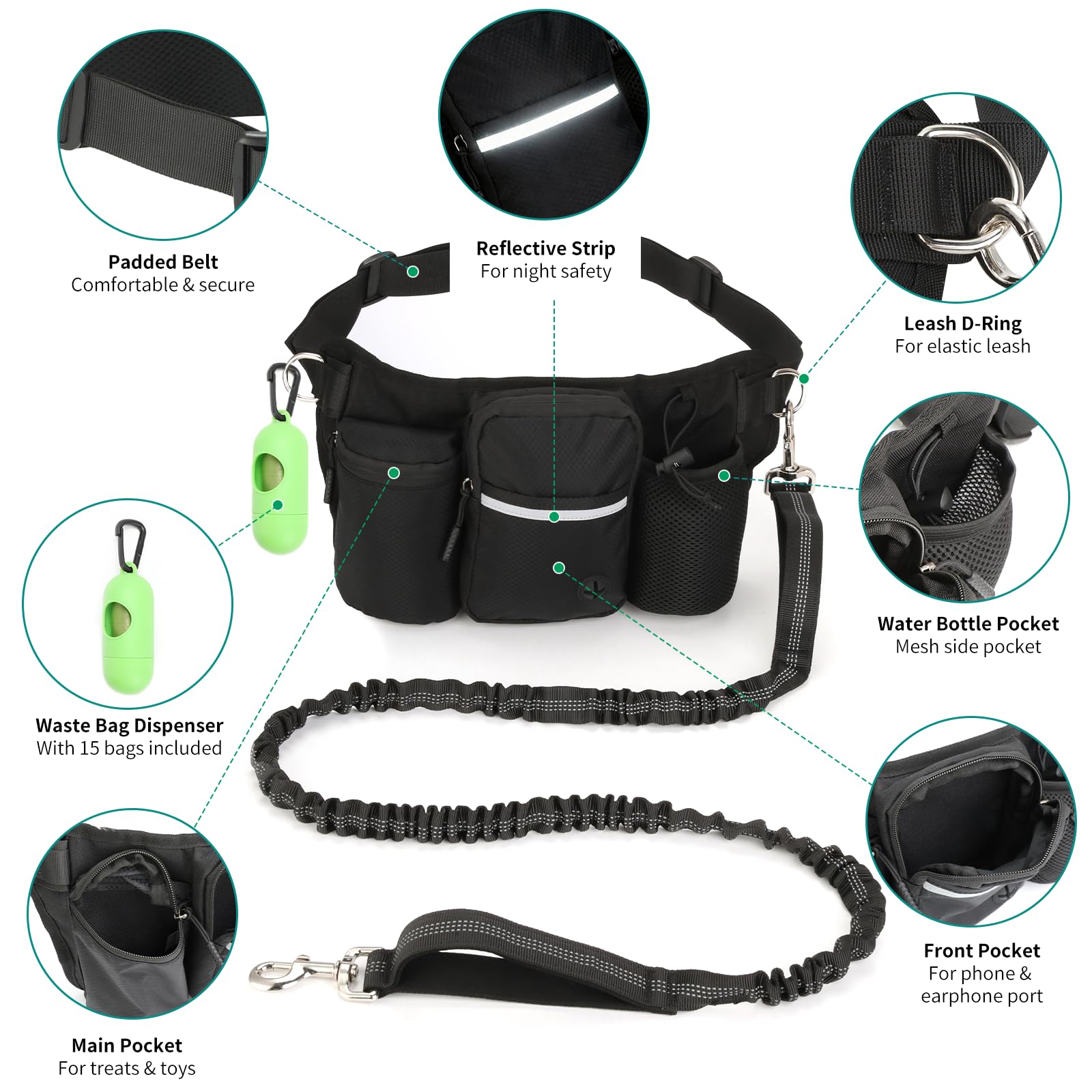 VINATO Porta Premietti per Cani,Sacchetti per Addestramento Cani con Guinzaglio Libero per Cani,Borsa Crocchette Porta Premietti per Cani con Dispenser Sacchetti Igienici – per Cani Piccoli e Medi
