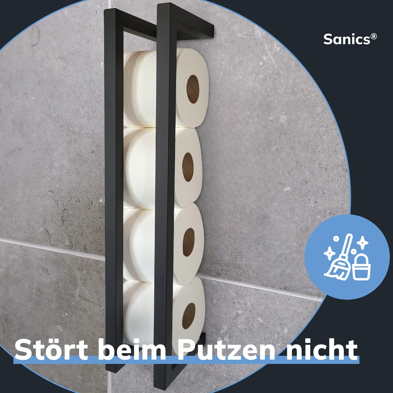 Ersatzrollenhalter Schwarz - Rollenhalter - Toilettenpapierhalter Hängend - Toilettenpapierhalter für 4 Rollen - Ersatzrollenhalter