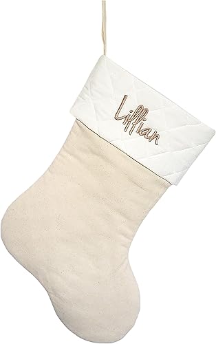 Miniatura 9 de Handmade Personalized Christmas Stocking in Natural Burlap, Ivory Quilted and Natural Cotton. Custom with Name or Blank (Ivory Quilted Base
