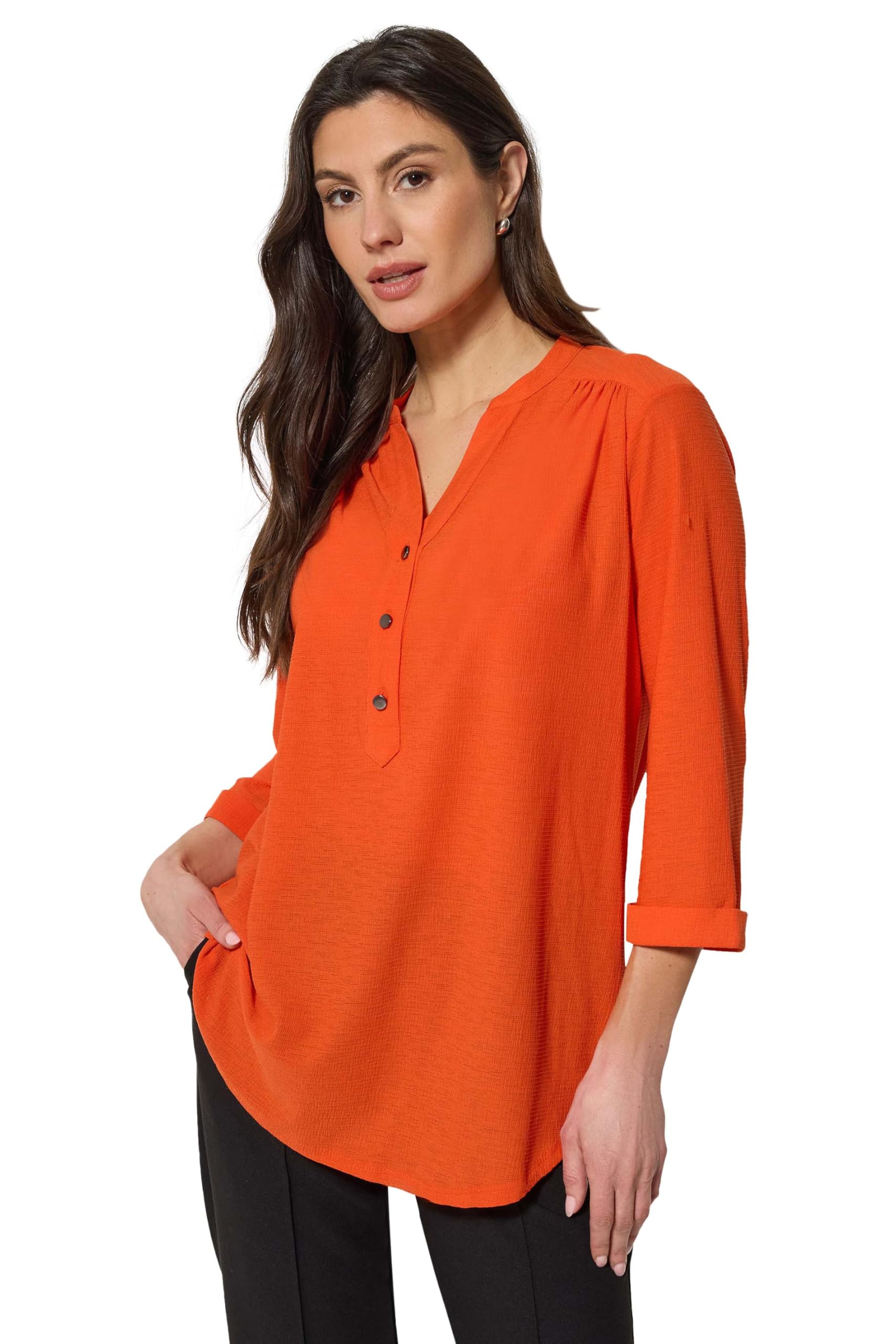 M&Co Women's Orange Textured Half Placket Shirt In Size 12