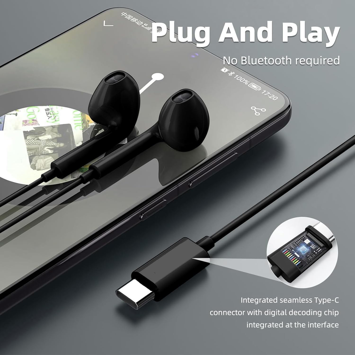 2 Packs USB C Headphones for iPhone 17/16/15, Noise Reduction Built-in Mic & Volume Control Headsets, Type C Earphones for Galaxy S24/S23/S22/S21/S20/Ultra Note 10/20, for Pixel 8/7/6/6a/5/4, Black — view 6