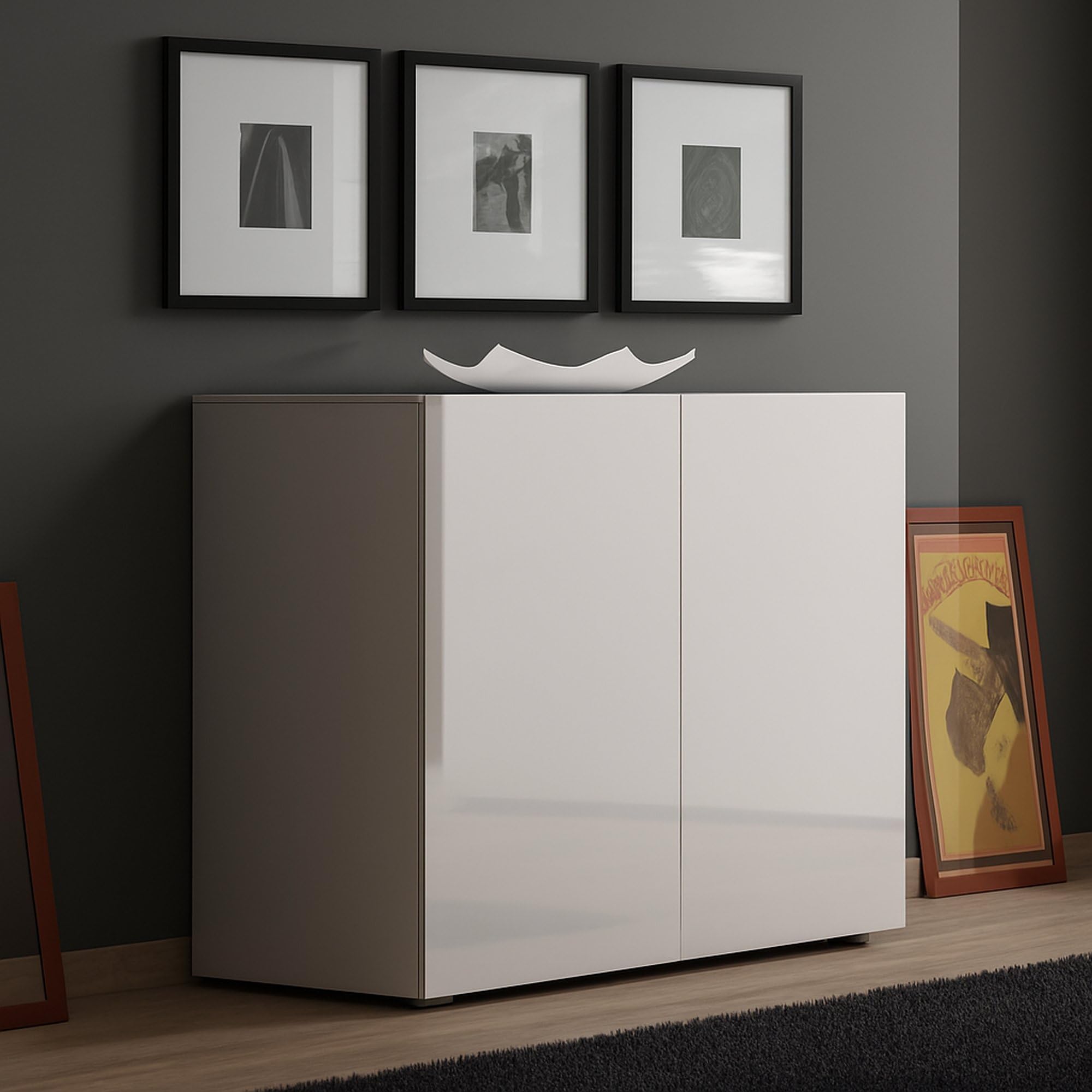 Dmora - Credenza Abeba, Buffet da soggiorno, Madia da salotto, Dispensa da cucina, Made in Italy, 90x38h79 cm, Bianco lucido