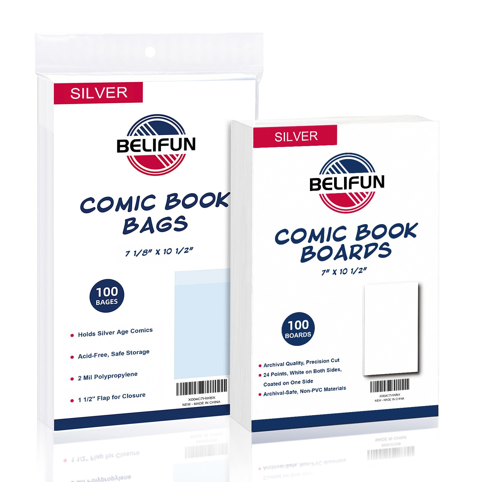 100ct Silver-Age Comic-Book-Bags and Boards - Reusable Comic Book Boards and Bags for Comic Book Storage, 1 1/2