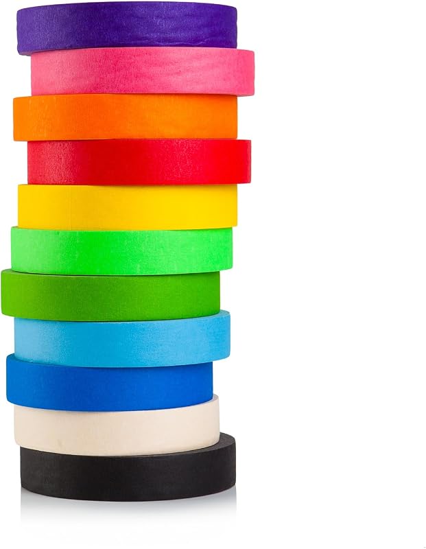 Craftzilla Colored Masking Tape, 11 Rolls, 1 in x 55 Yads 605 Yds Total | Rainbow Masking Tape for Arts & Crafts & Labeling, Clean Removal, Color- Coding, Safe for Kids, Home & School