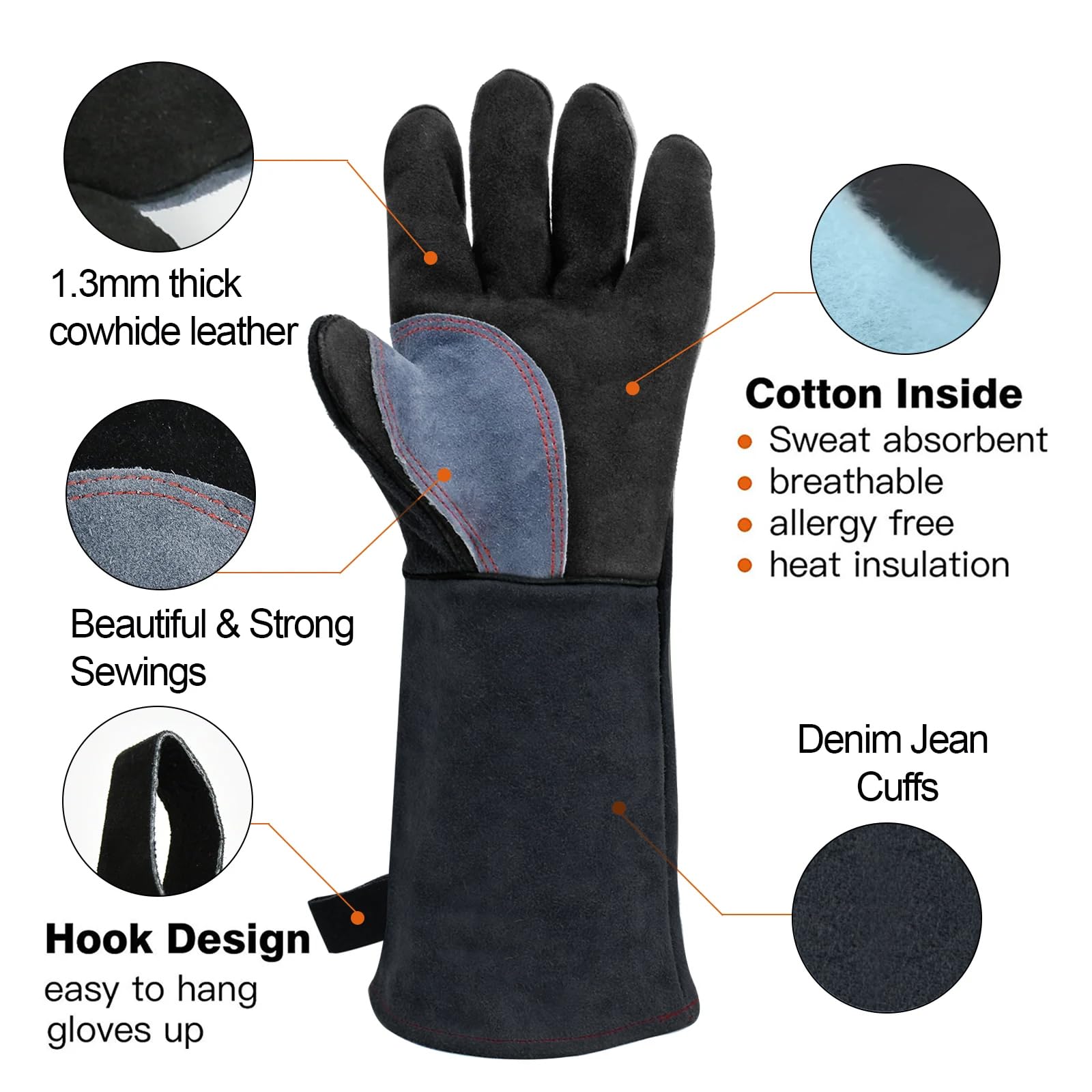H HZXVOGEN 14 inch Welding Gloves, 932℉ Heat Fire Resistant Welding Gloves for Welding Gardening, BBQ, Grinding - Image 2