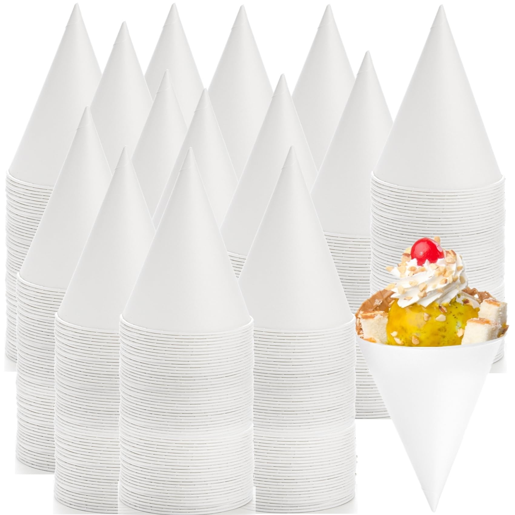 400 Pack Paper Snow Cone Cups, 6 OZ Disposable Wax Coated Water Cups for Water Cooler Dispenser, White Funnel Shaved Ice Cups