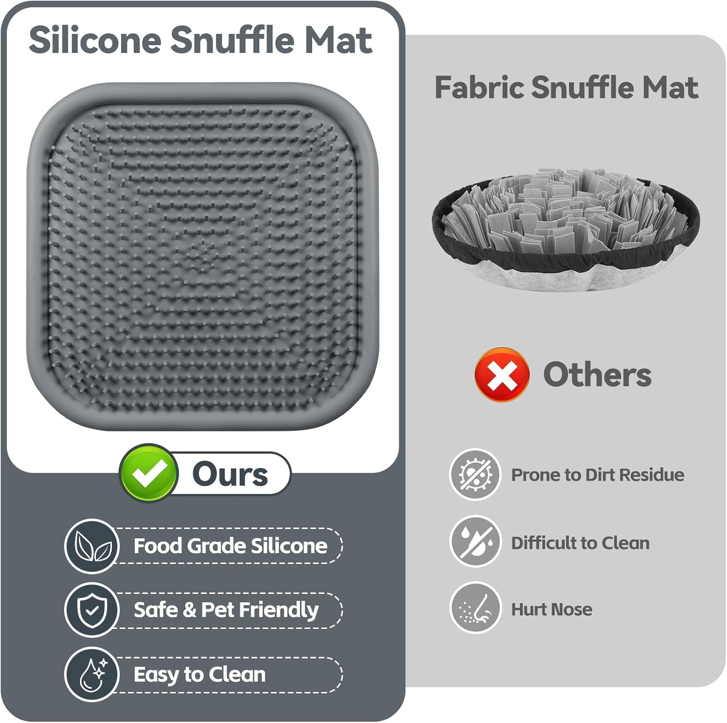 Snuffle Mat for Dogs, 23.6" x 23.6" Silicone Dog Feeding Mat Sniffing Interactive Feeding Game Encourages Natural Foraging Slow Feeder for Small/Medium/Large Dogs, Indoor & Outdoor (Grey)