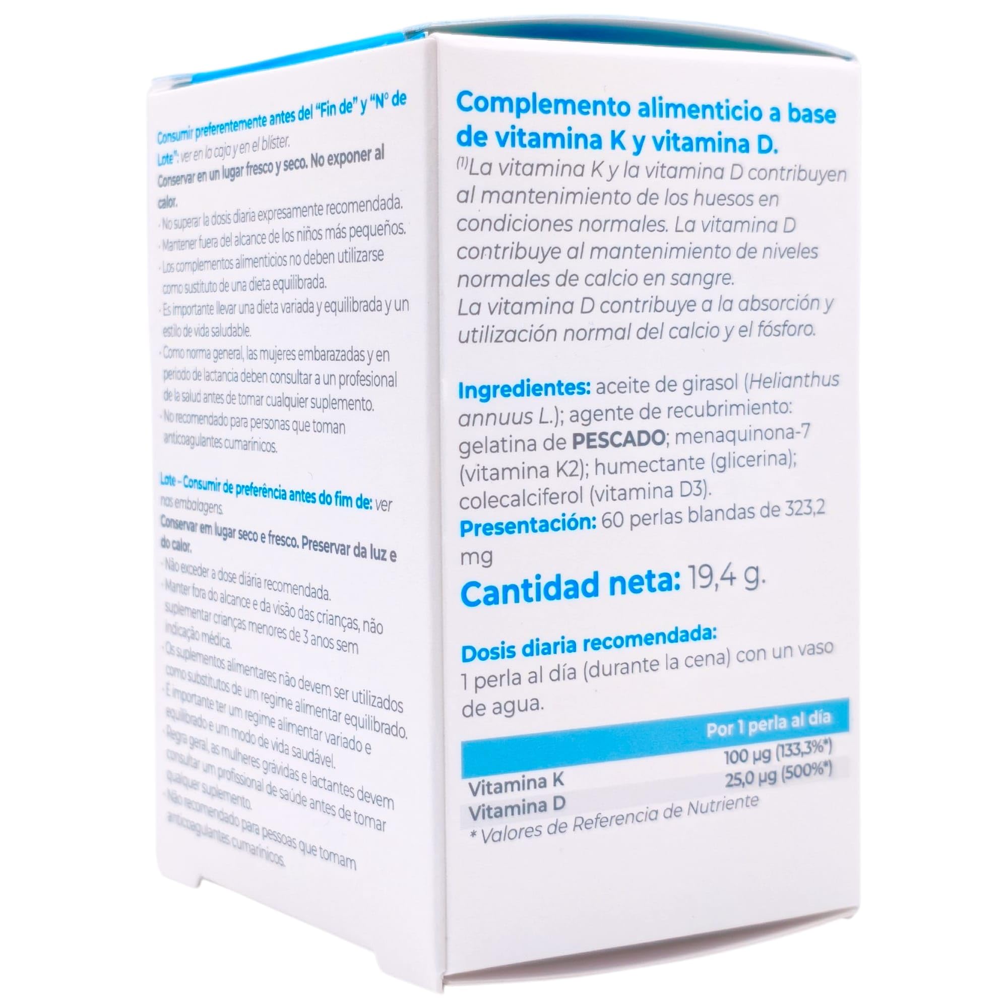 Inovance Vita K2-D3 60 Perlas - Suplemento de Vitamina D3 y Vitamina K2 - Salud Ósea y Cardiovascular - Fija el Calcio en los Huesos y Apoya el Sistema Inmunitario - Alta Absorción