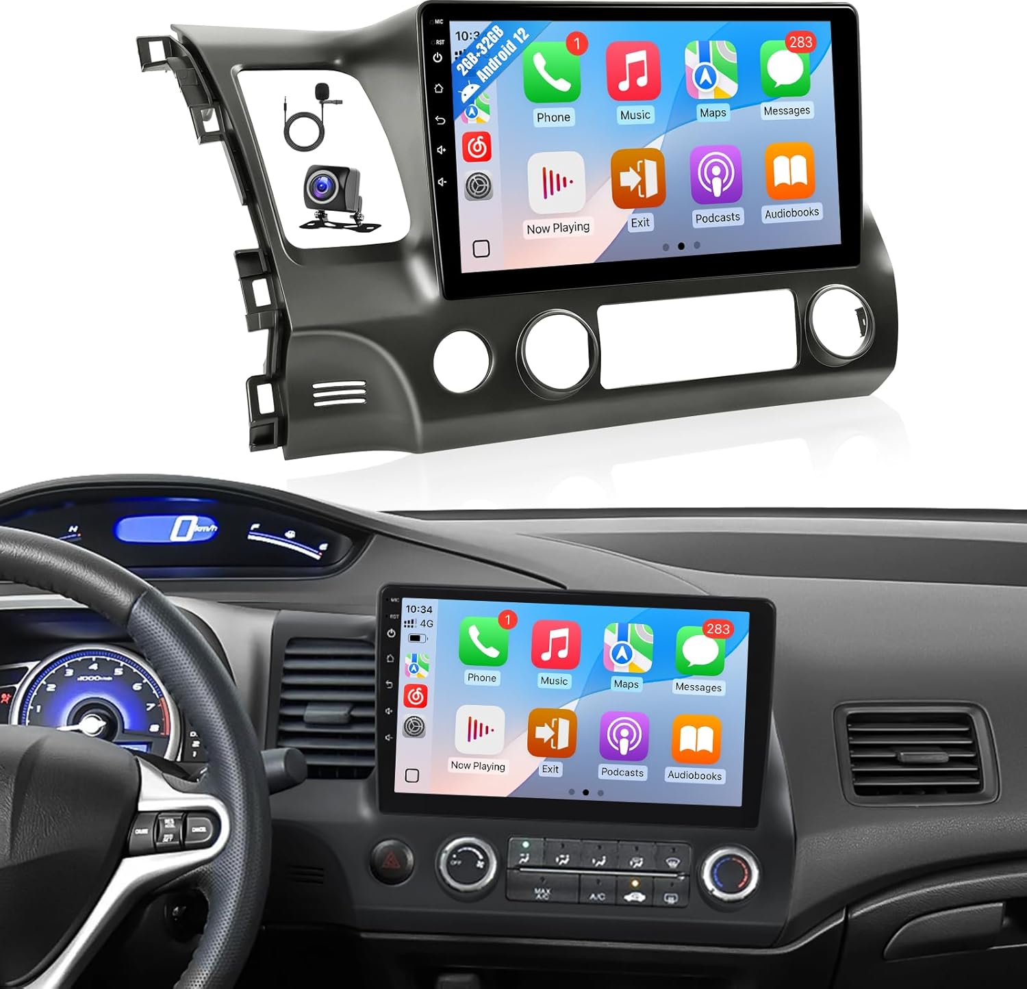 Leadfan Car Radio for Honda Civic 2006-2011 Stereo Compatible with Wireless JBL Apple Carplay Android Auto, 10.1Inch Touchscreen Bluetooth GPS Navigation WiFi Backup Camera MIC （J.B.L Version）