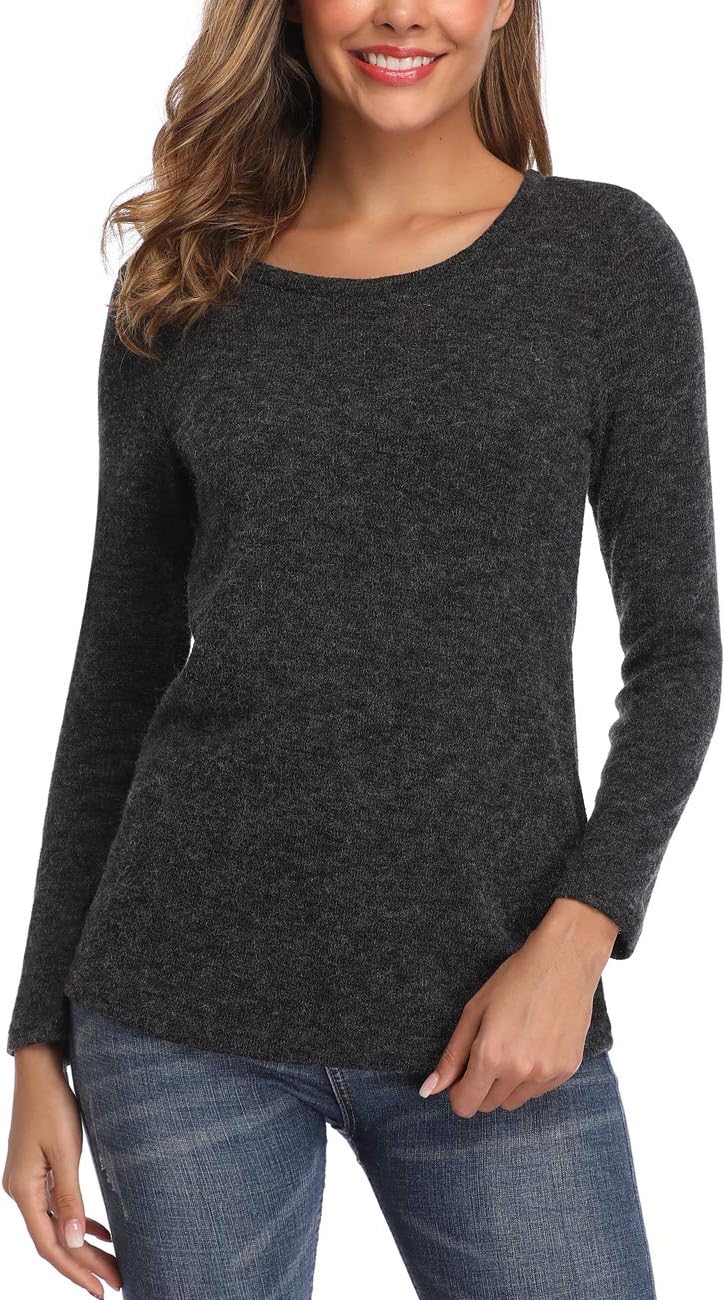 liher Womens Sweater Long Sleeve Crew Neck Soft Knit Basic Pullover Sweater Tops