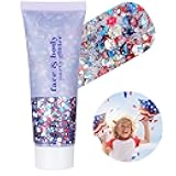 Go Ho Red White and Blue Body Glitter,Patriotic Pride Face Glitter Gel,4th of July Outfits for Women Reflective Glitters Makeup,Holographic Long Lasting Chunky Sequins,Fourth of July USA Accessories
