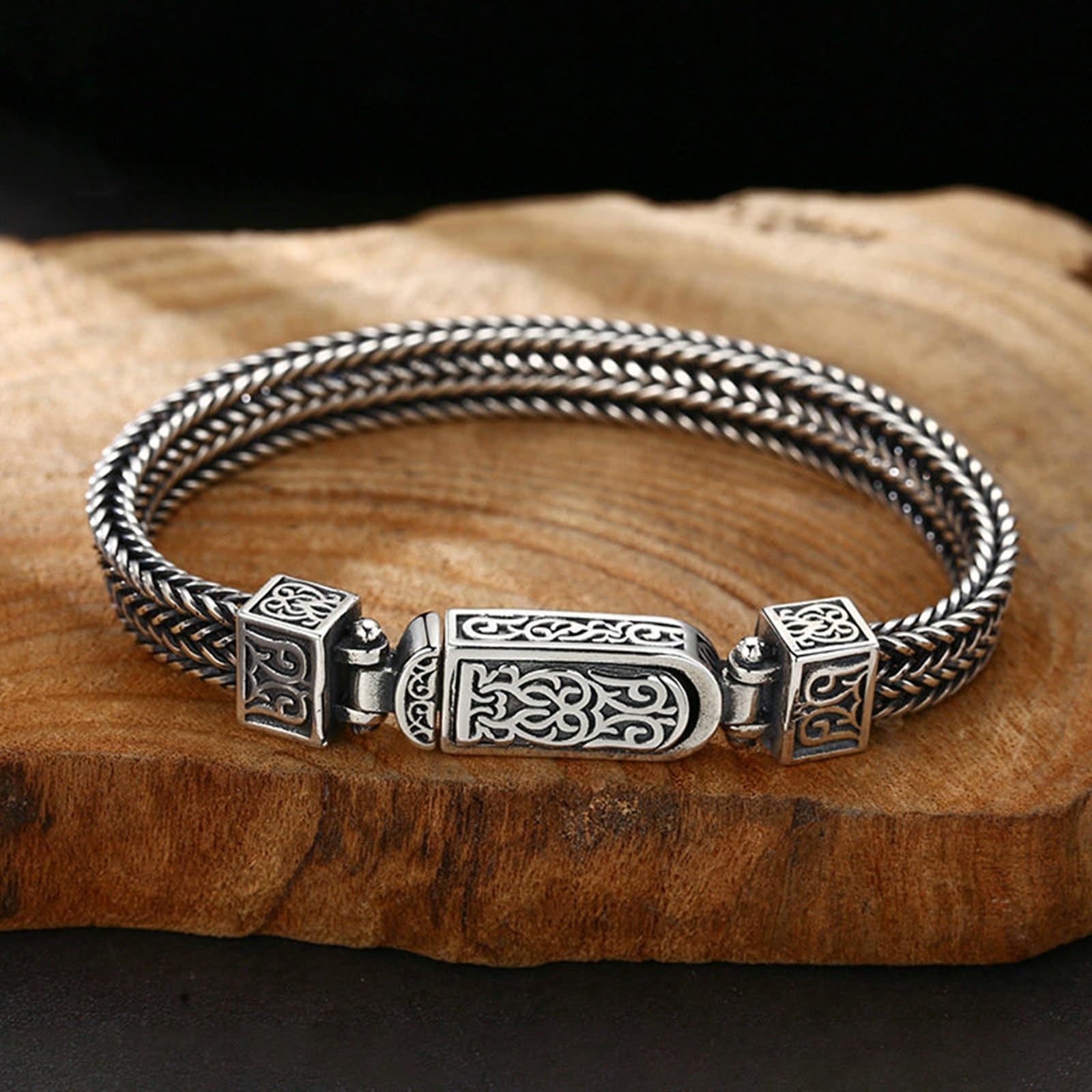 Pulsera de plata de ley con cadena de trigo para hombre