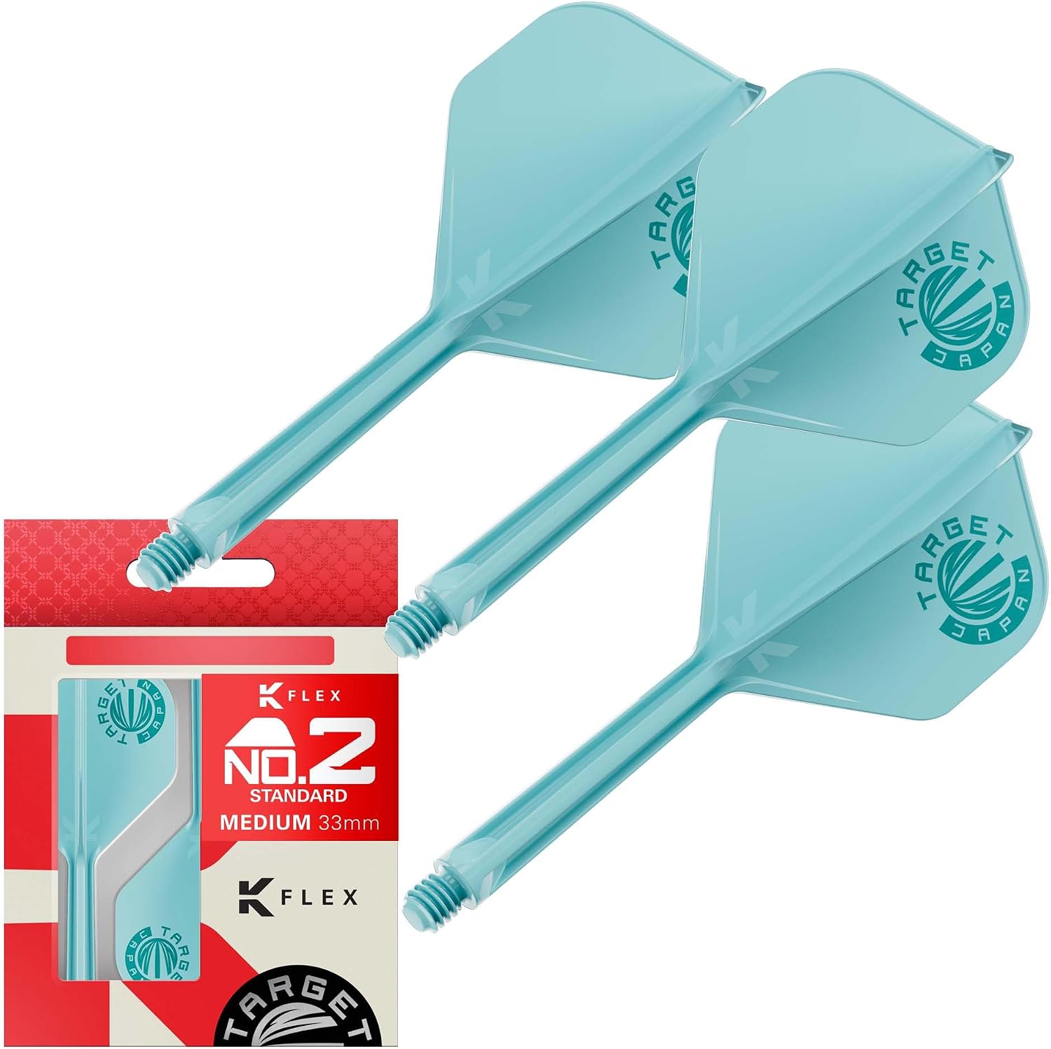 Target Japan Aguamarina K Flex Dardos Vuelos y Ejes Sistema, N.º 2/N.º 6 | Paquete de 3 Kflex Todo En Uno Flight, JPN Exclusivos Accesorios | K-Flex Dardo Vástago – Corto/Intermedio/Medio
