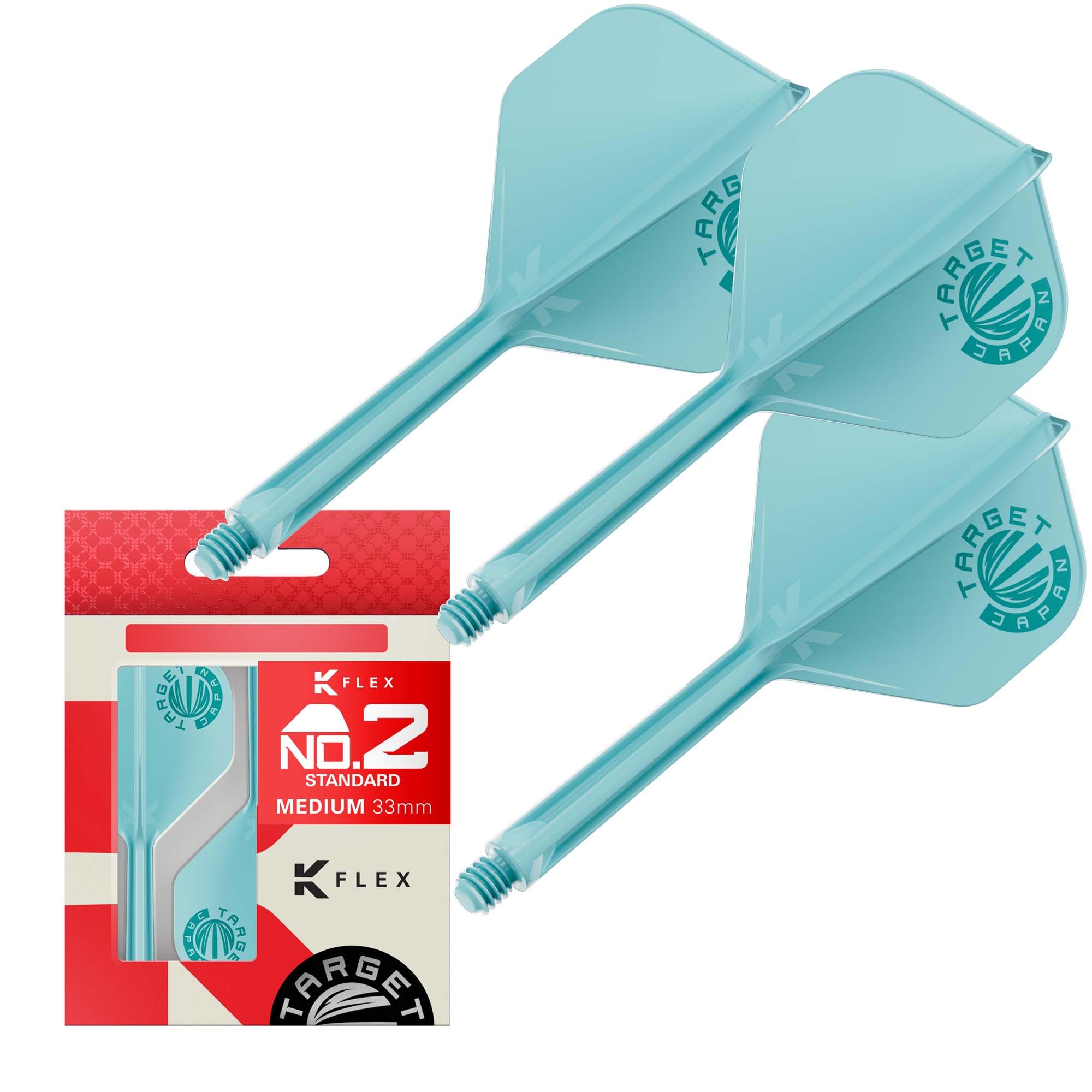 Target Japan Aquamarine K Flex Dart Flights and Shaft System, No.2 | Pack of 3 Kflex All In One Flight, JPN Exclusive Accessories | K-Flex Dart Stem - Medium