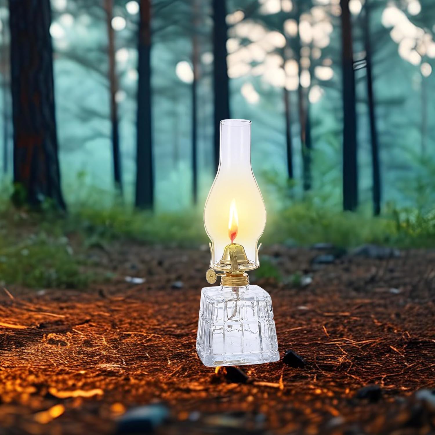 Baluue Vintage Kerosene Lamp Lantern, Small Glass Oil Lamp with Windproof Square Design, Rustic Indoor and Outdoor Decorative Hurricane Oil Lantern for Emergency Lighting and Home Décor