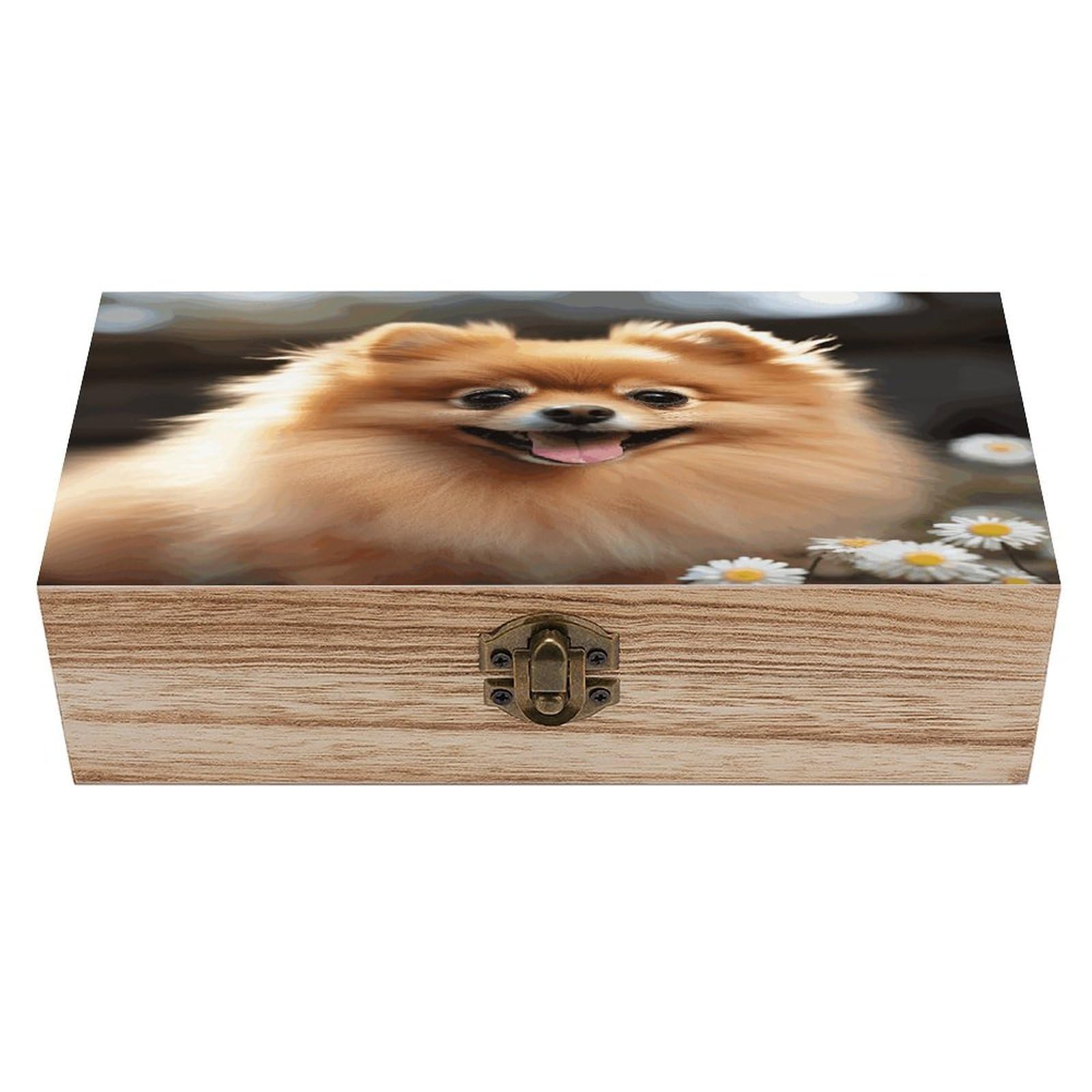 VstaDank Pomeranian Dog Wooden Storage Box with Hinged Lid Natural Wooden Box Beautifully Keepsake Boxes Vintage Wood Boxes Jewelry Organizer Trinket Storage Chest Unique Gift