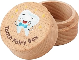 Tooth Fairy Box, Wooden Tooth Holder Tooth Cute Tooth Keepsake Box Tooth Storage Box Baby Tooth Saver Container Box for Kids Boys and Girls(Style 1)