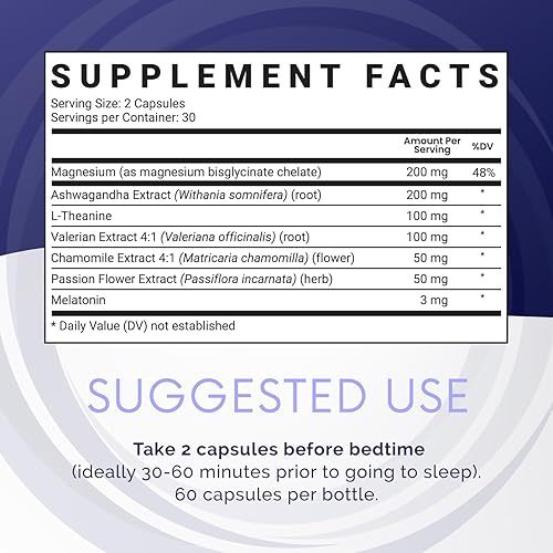 Miniatura 5 de PurePlay Ayuda para dormir para adultos, complejo de melatonina de 3 mg con magnesio y ashwagandha, suplemento para dormir que no forma hábito, 60