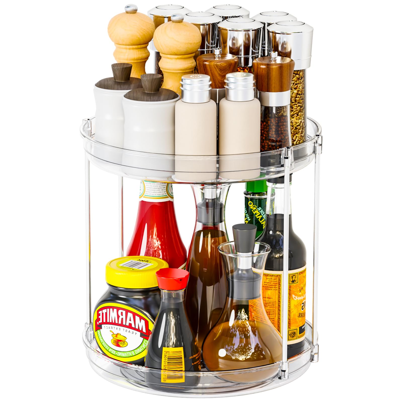 9.8" Tall 2 Tier Lazy Susan Organizer for Countertop,Cabinet and Pantry Shelf,Double Clear Spice Turntable & Rotating Spice Rack Organization and Vitamin & Medicine Cabinet Organizers Carousel