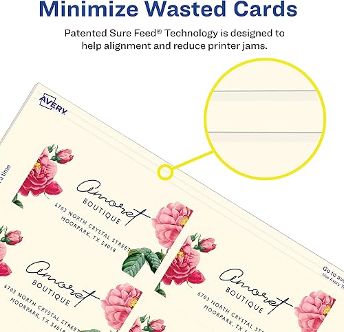 Miniatura 5 de Avery Clean Edge Tarjetas de visita imprimibles con tecnología Sure Feed, 2 x 3.5 pulgadas, marfil, 200 tarjetas en blanco para impresoras de