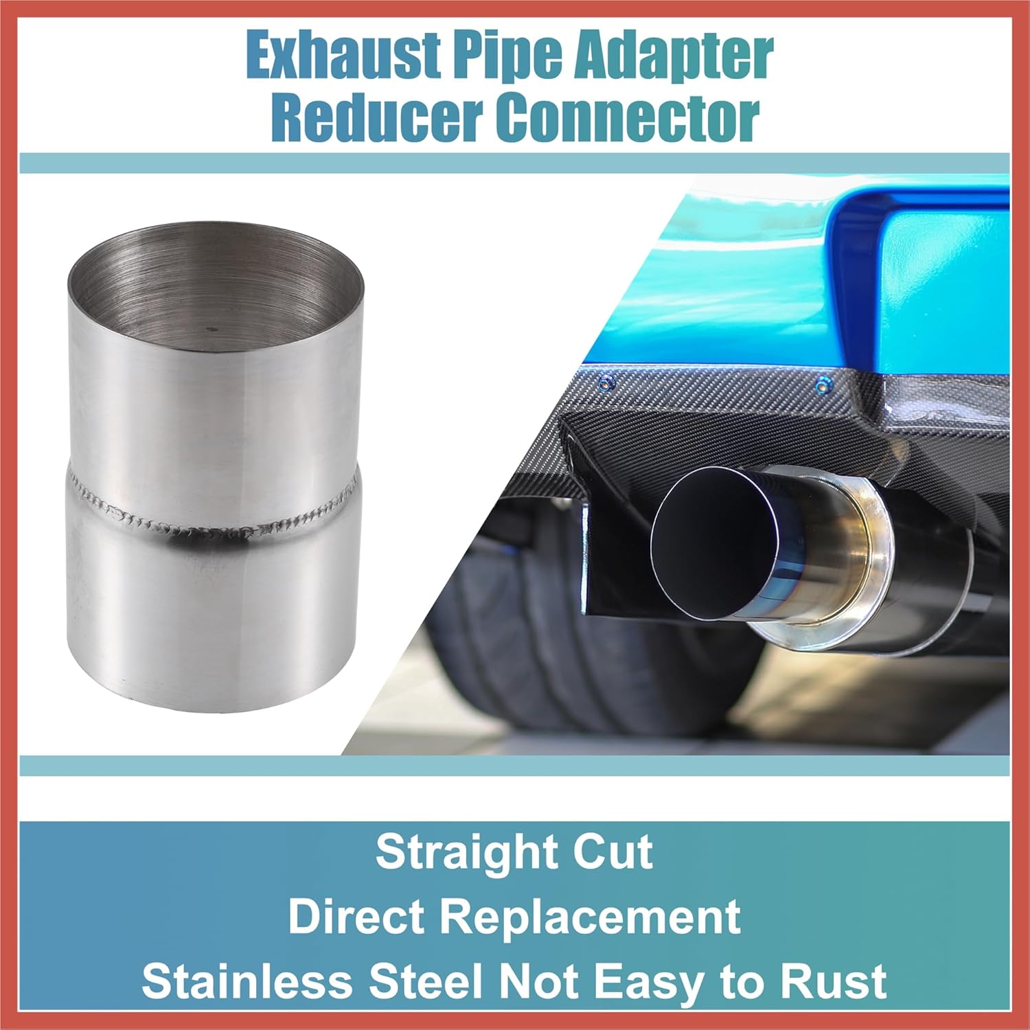ACROPIX Car Exhaust Pipe Adapter Reducer Connector 2.75" ID to 3" OD Exhaust Expander Universal Stainless Steel Silver Tone (Set of 2) Car Parts