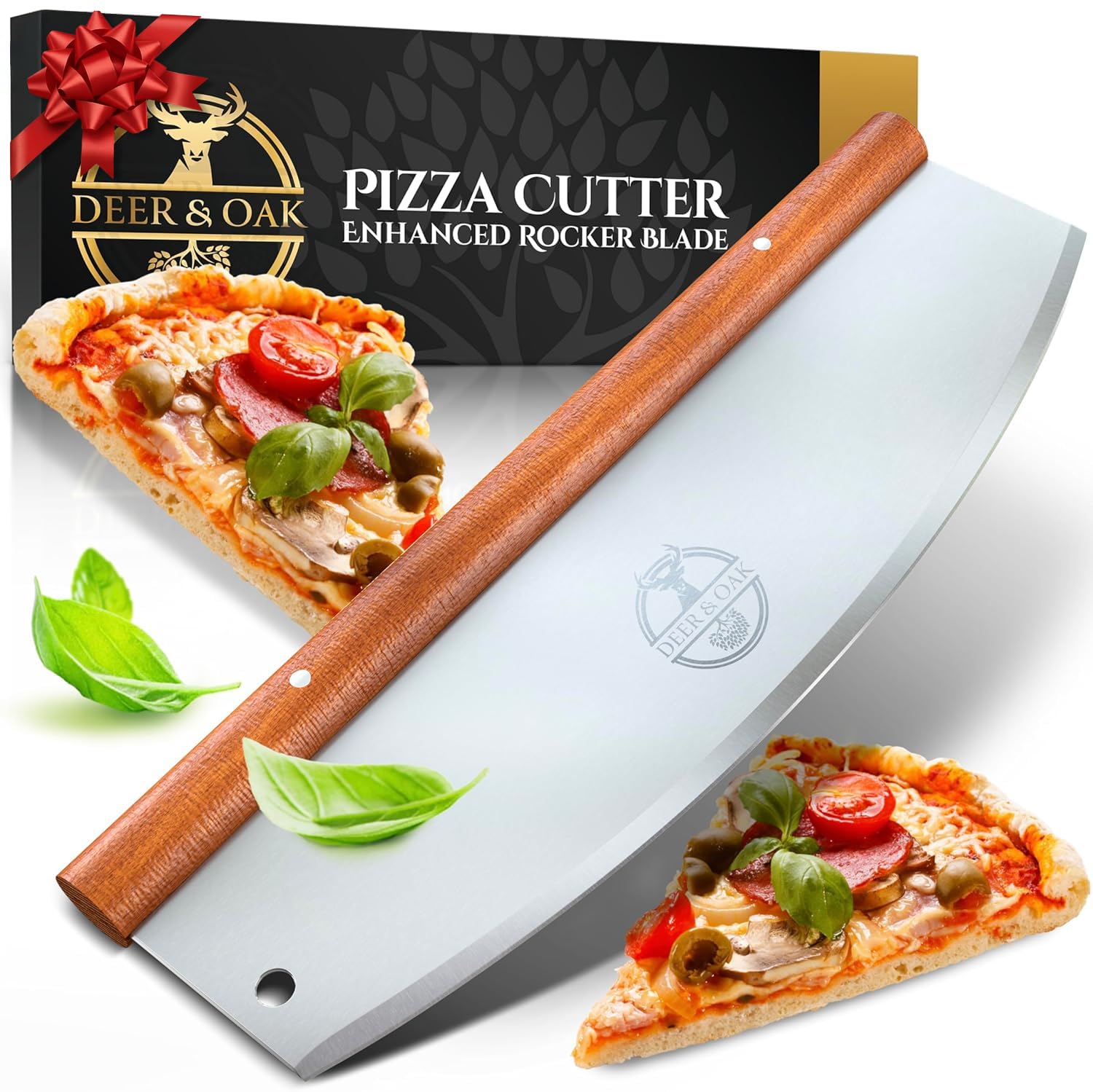 Deer & Oak Pizza Cutter - 36cm Pizza Rocker Cutter - Pizza Cutter Rocker - Pizza Slicer - Cut your Pizzas with Minimal Fuss or Effort - Ultra Sharp Premium Stainless Steel Blade