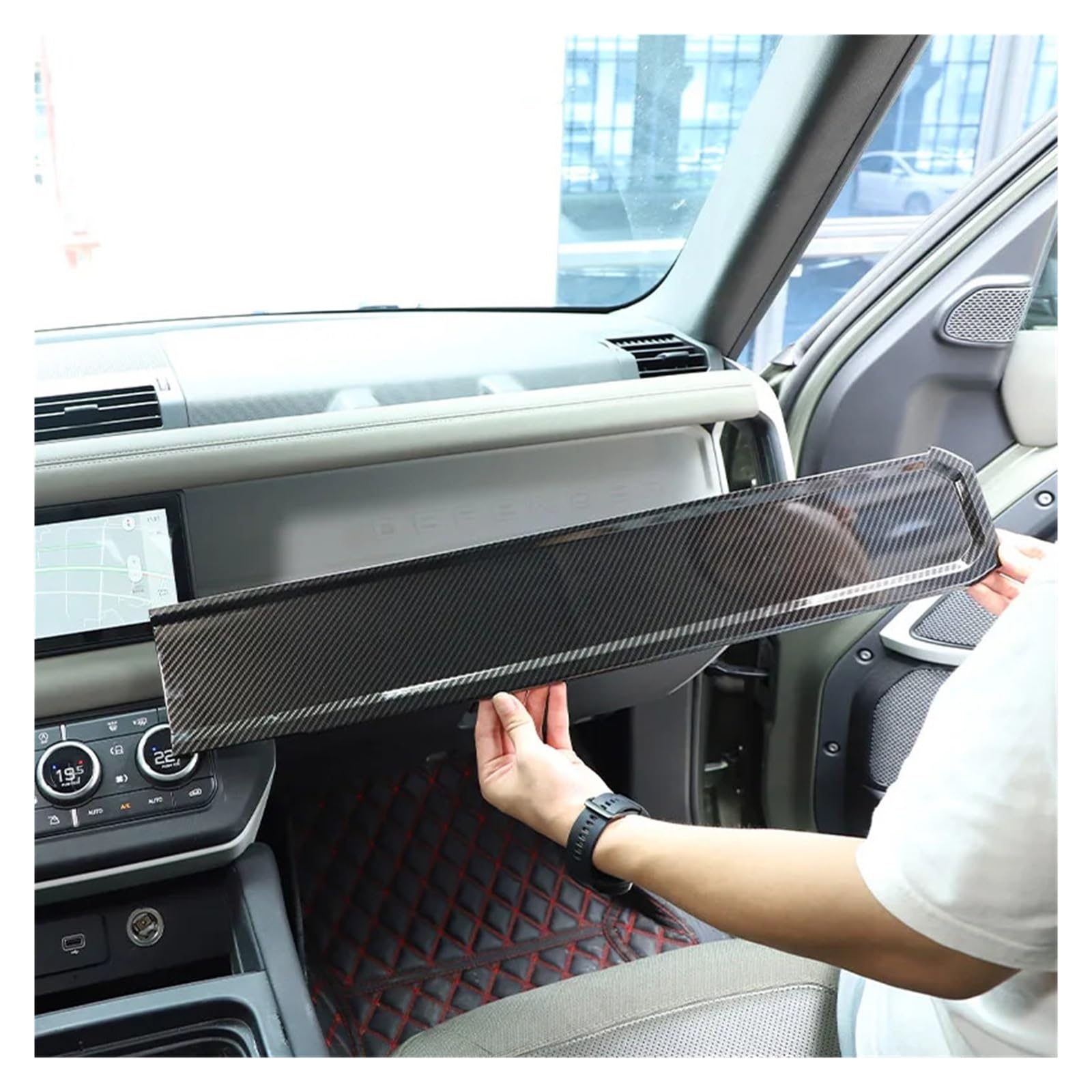 Naklejka dekoracyjna na panel deski rozdzielczej samochodu kompatybilna z Land Rover Defender 90 110 2020-2023 ABS czarny Akcesoria do wnętrza samochodu(Style B-green)