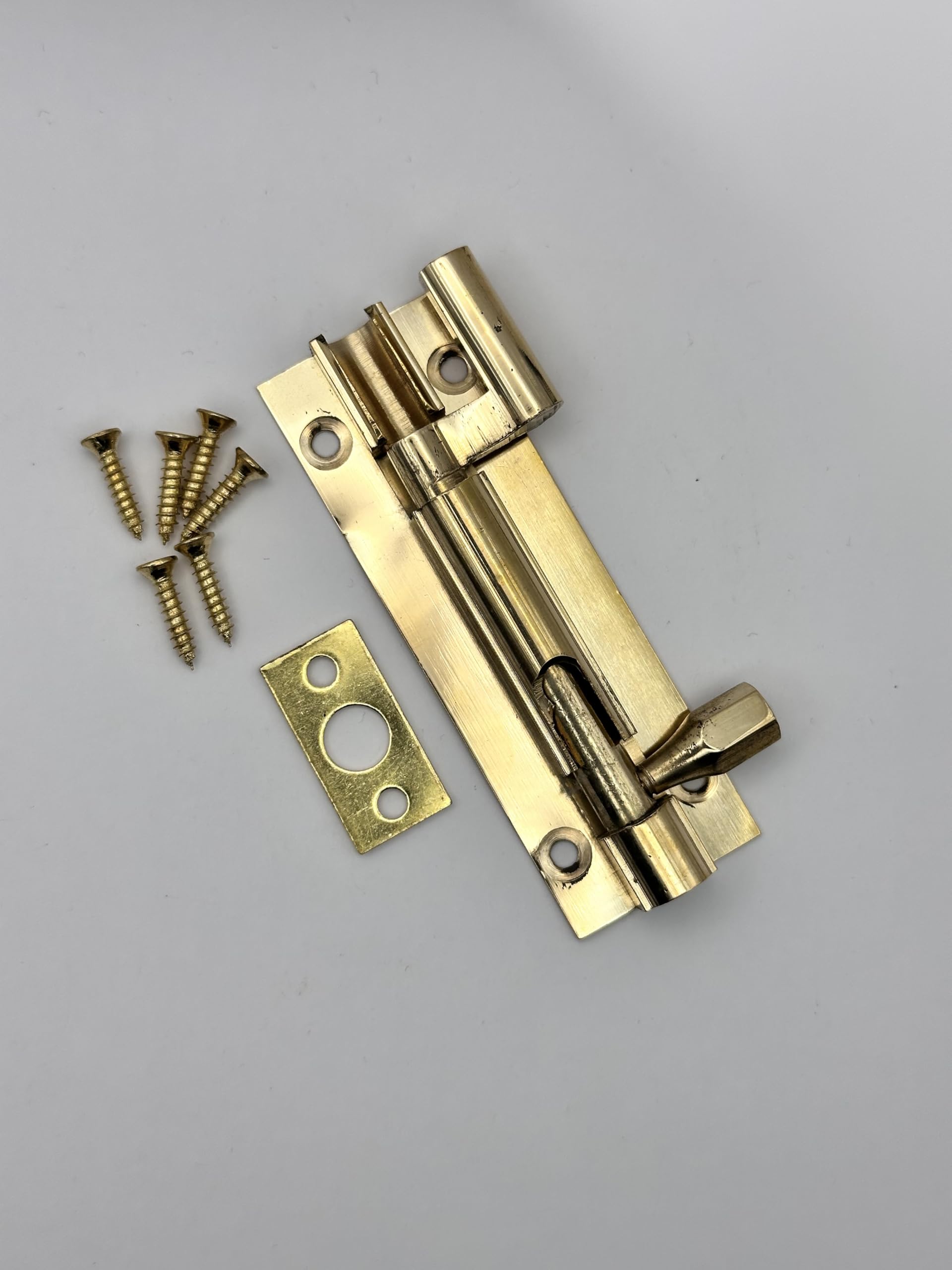 75mm x 25mm Necked Barrel Door Bolt, Polished Brass, with Screws