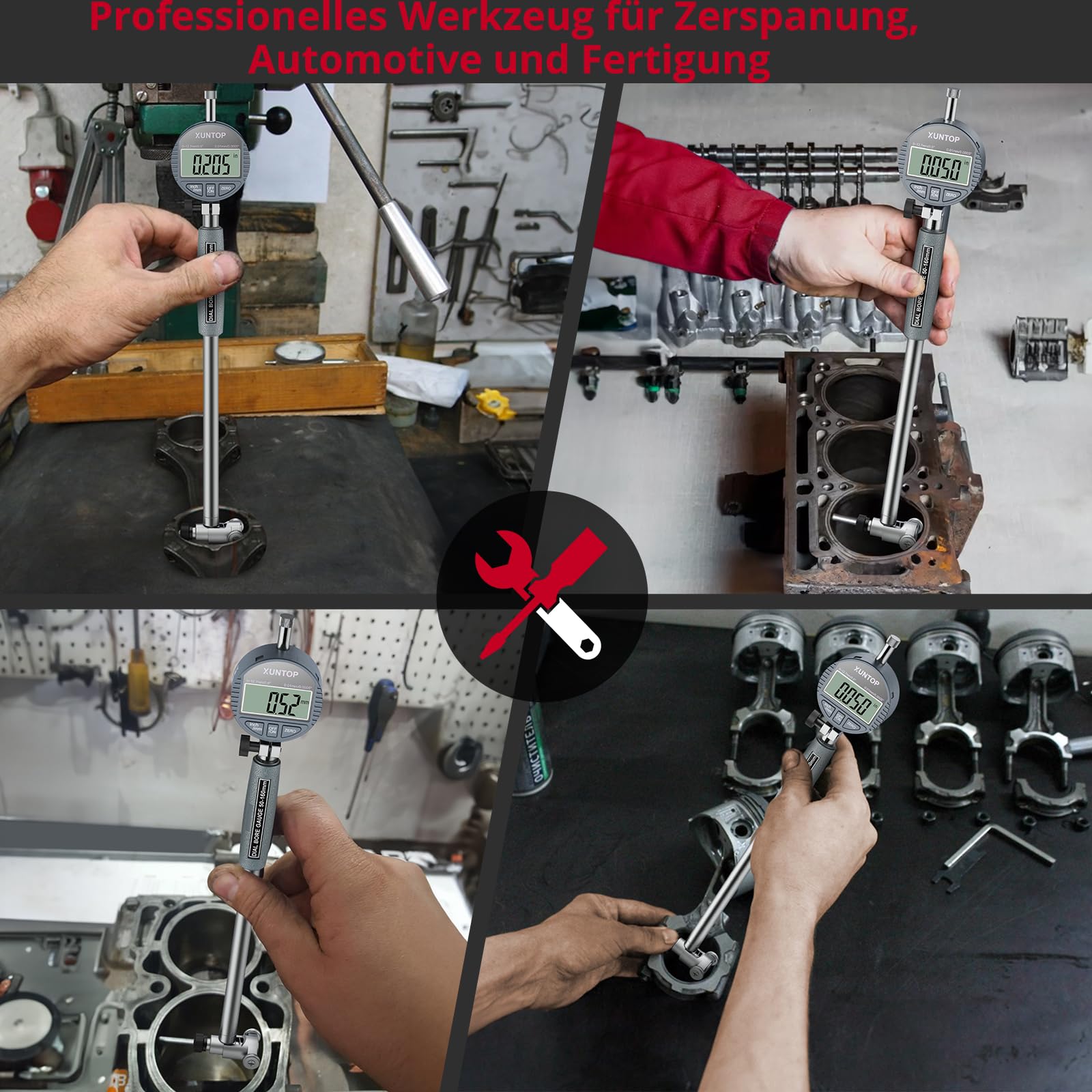 XUNTOP Digitales Bohrungsmessgerät Messuhr Set digitales mechanisches messuhr Messgerät für Innendurchmesser 50-160 mm (2-6 Zoll) Hohe Präzision Innenmessgerät zur Messung des Innendurchmessers