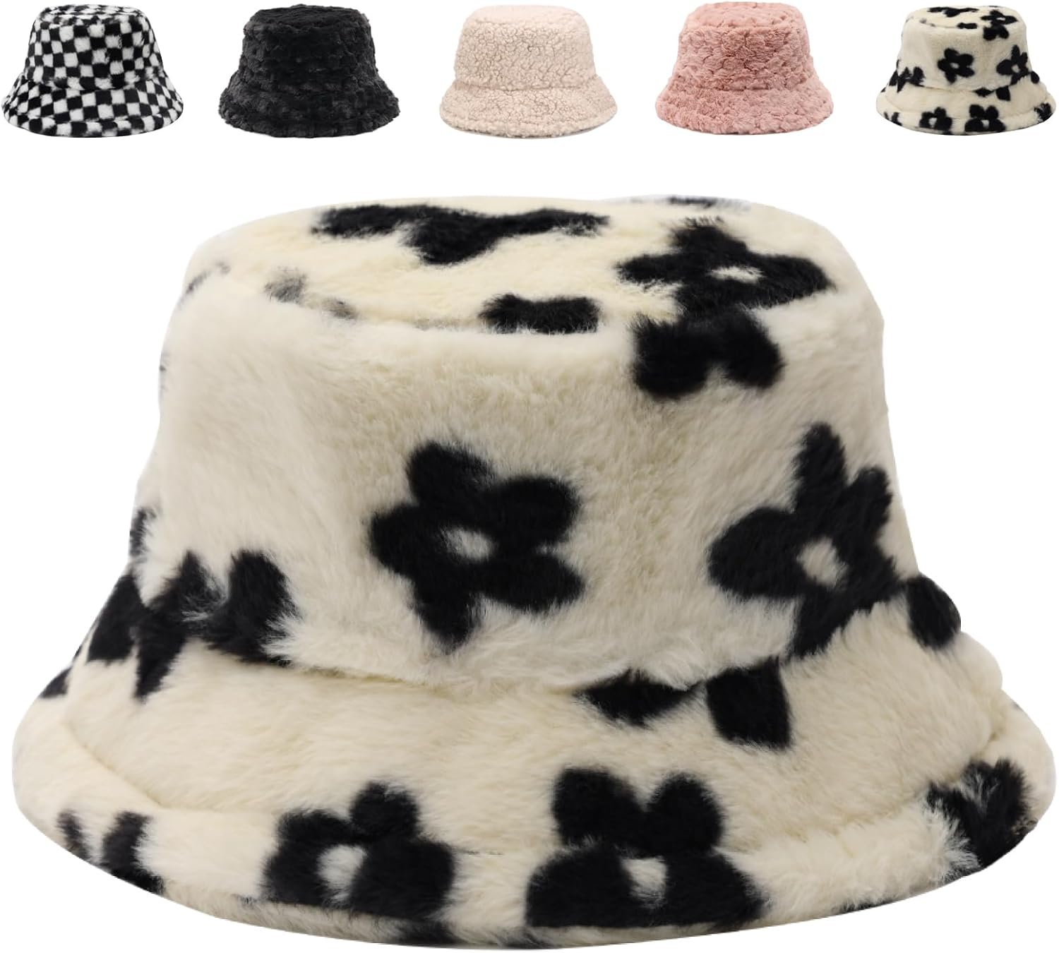 Bucket Hat Women Furry Fuzzy Bucket Hats for Ladies, Winter Warm Fluffy Plush Faux Fur Hat for Women