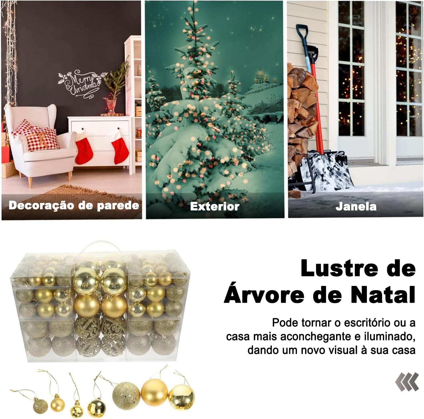 100 Peças Enfeites de Natal, Bolas de Decoração de Natal, Adequado para Decoração, com Caixa de Armazenamento, Dourado