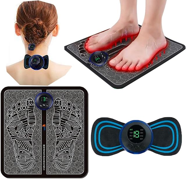 EMS Electric Feet Massager, Circulation Foot Massager Mini EMS Muscle Stimulator, Mini Neck Massager, Cervical Massage Pads for Pain Relief, Current Pulse Massager Effective for Back Waist Pain