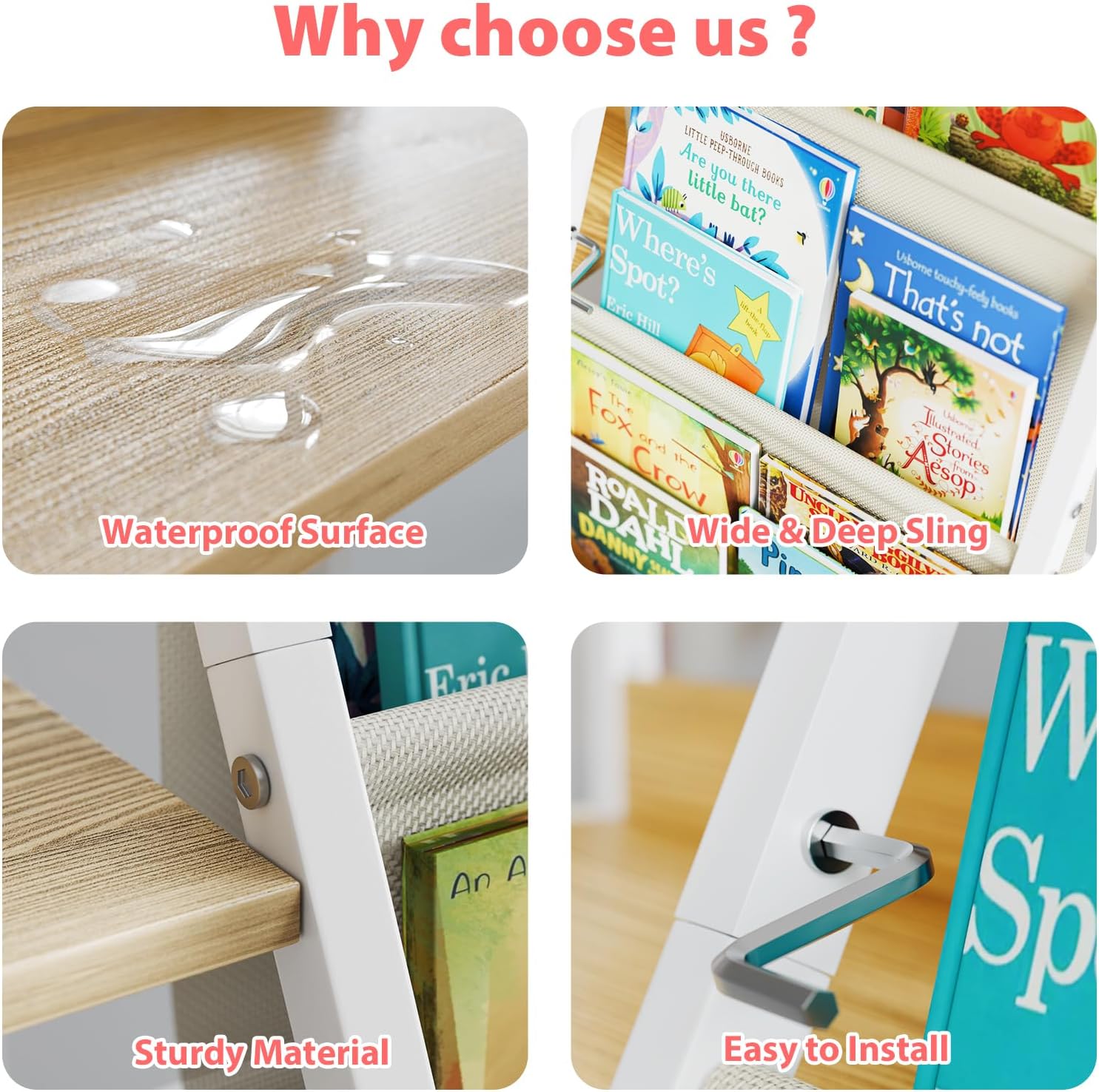 LATIBELL 3 Tier Kids Bookshelf and Toy Storage, Kids Bookcase Book Sling Shelf, Montessori Baby Toddler Bookshelf, Toy Storage Organizer, for Playroom, Bedroom, Nursery (Burlywood) - Image 5