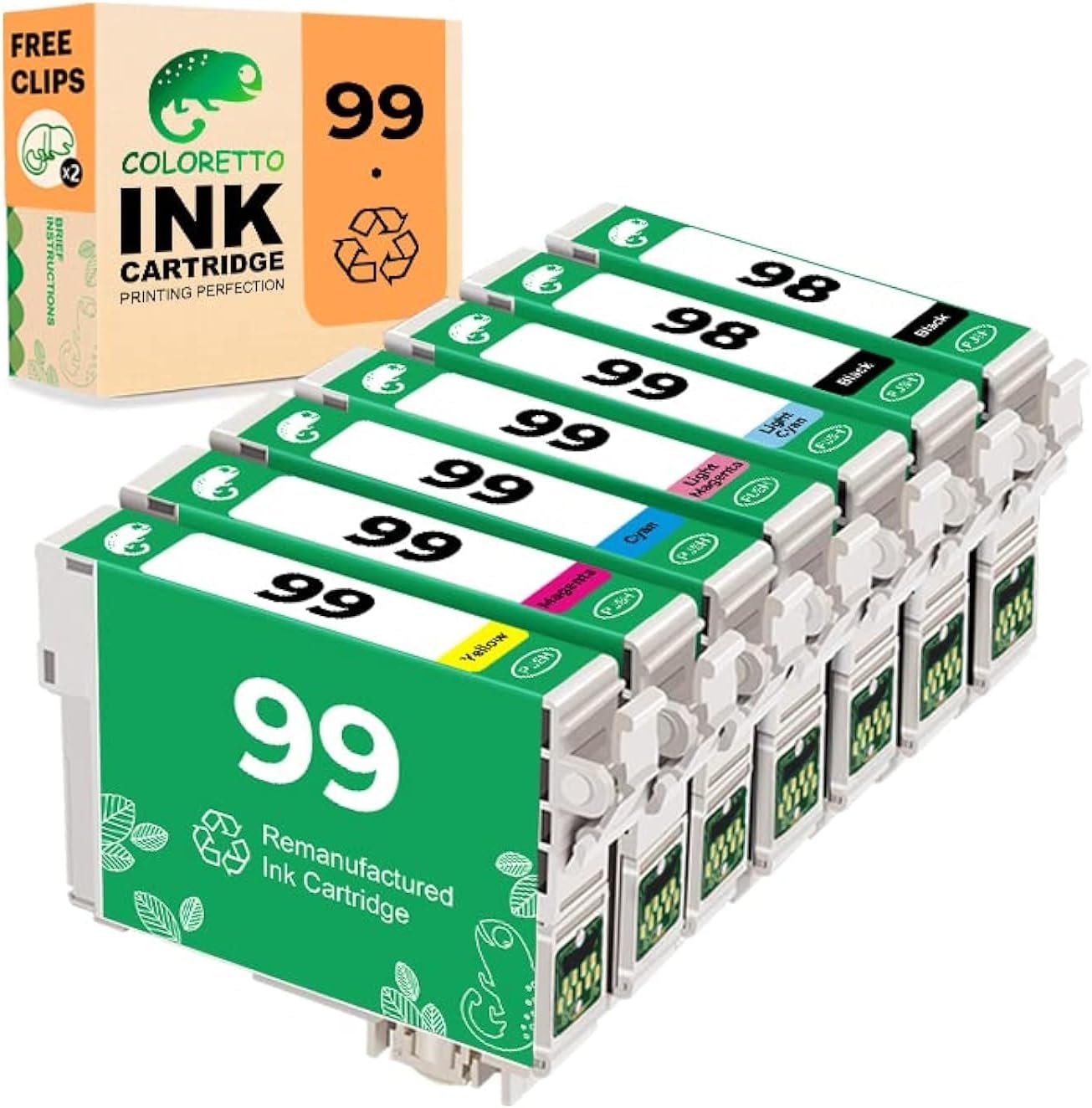 COLORETTO Remanufactured Ink Cartridge Replacement for Epson 99 & 98 Used for Epson 730 810 837 835 800 7 Pack (2 Black 1 Cyan 1 Magenta 1 Yellow 1 Light Cyan 1 Light Magenta) Combo Pack